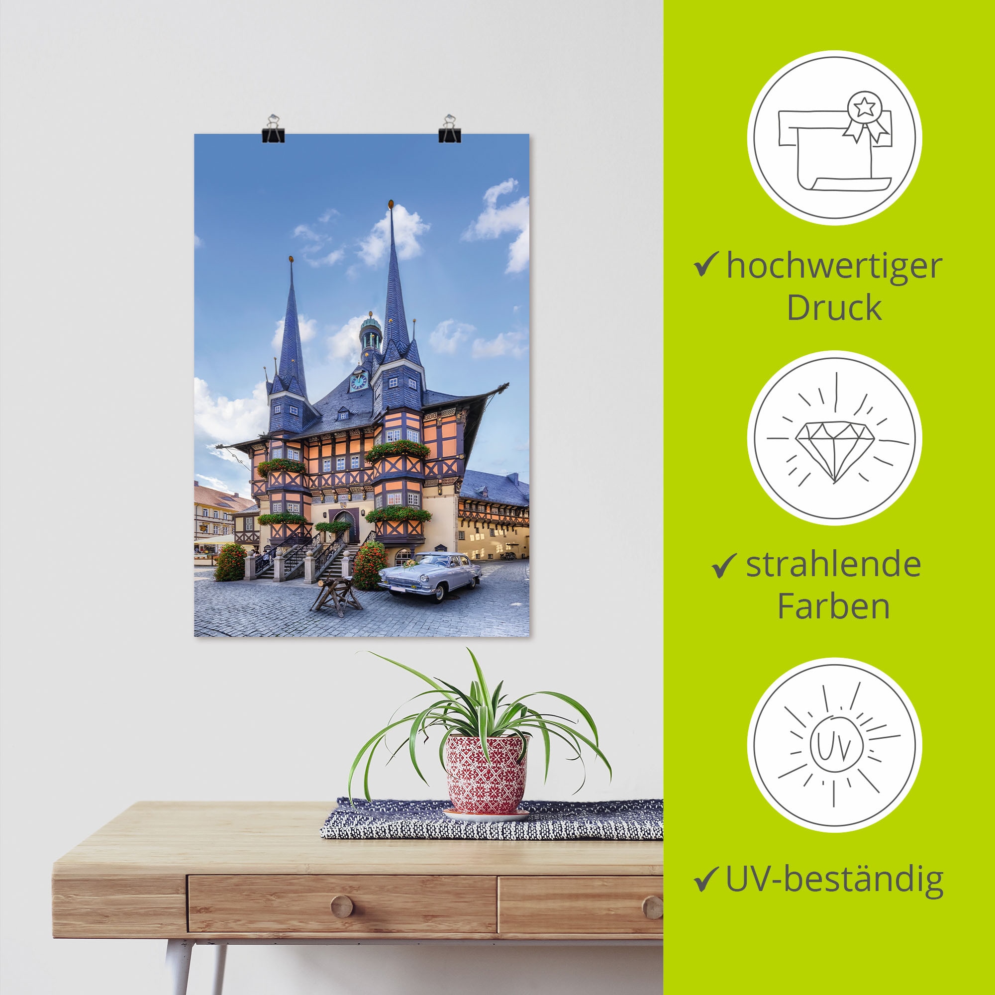 Artland Wandbild »Rathaus Wernigerode, Fachwerkhaus«, Deutschland, (1 St.), als Alubild, Leinwandbild, Wandaufkleber oder Poster in versch. Größen