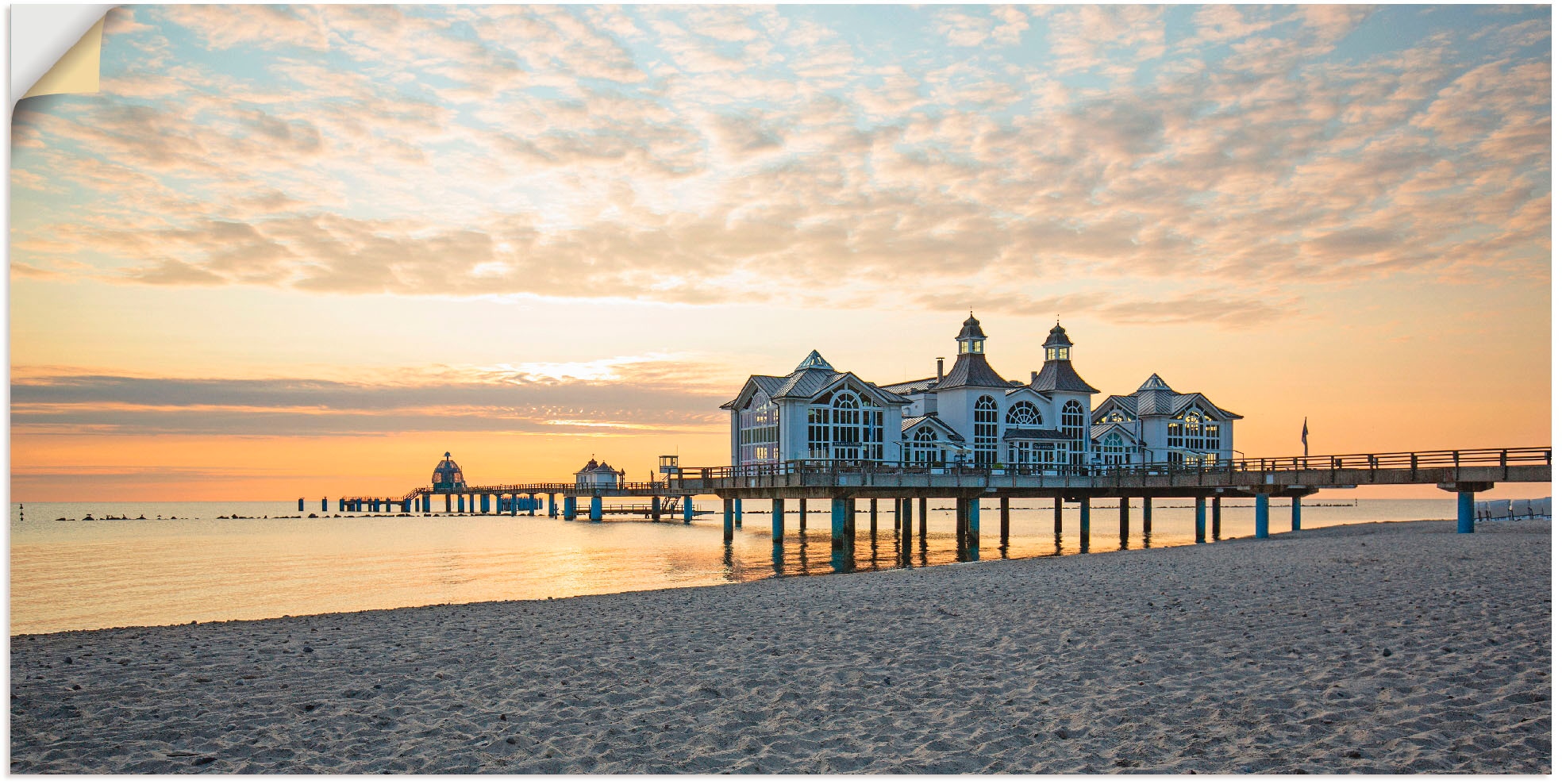 Wandbild Sonnenaufgang«, Artland Sellin St.), »Seebrücke kaufen bei in auf Leinwandbild, versch. Wandaufkleber als Strand, Größen Rechnung (1 Poster oder