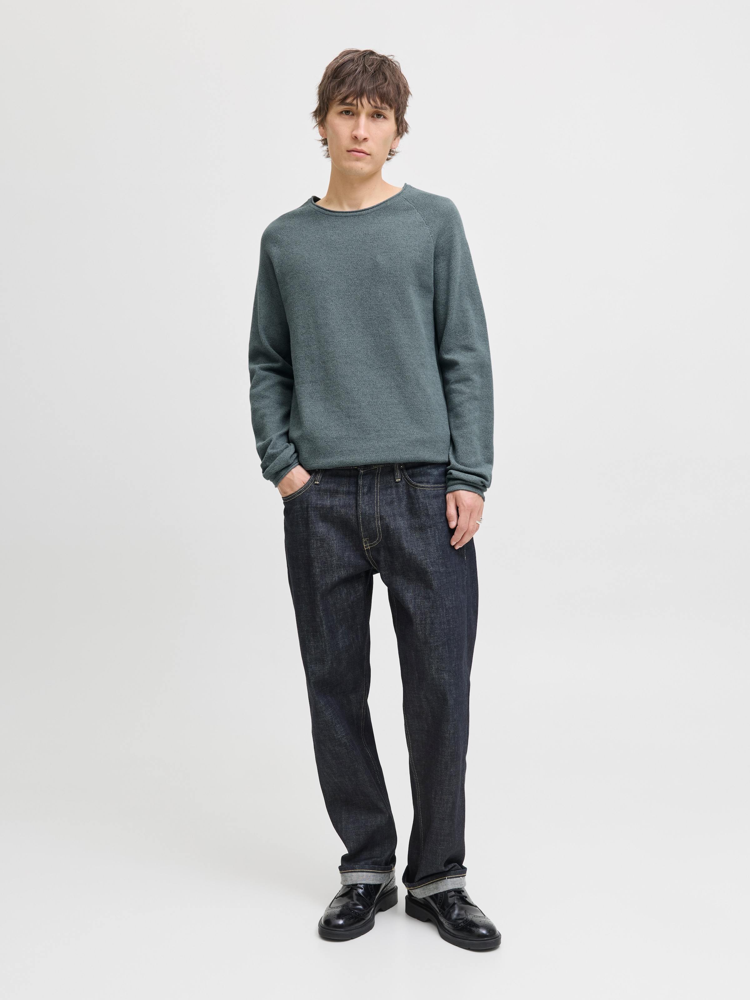 Jack & Jones Rundhalspullover »JJEHILL KNIT CREW NECK NOOS«, mit Strukturstrick