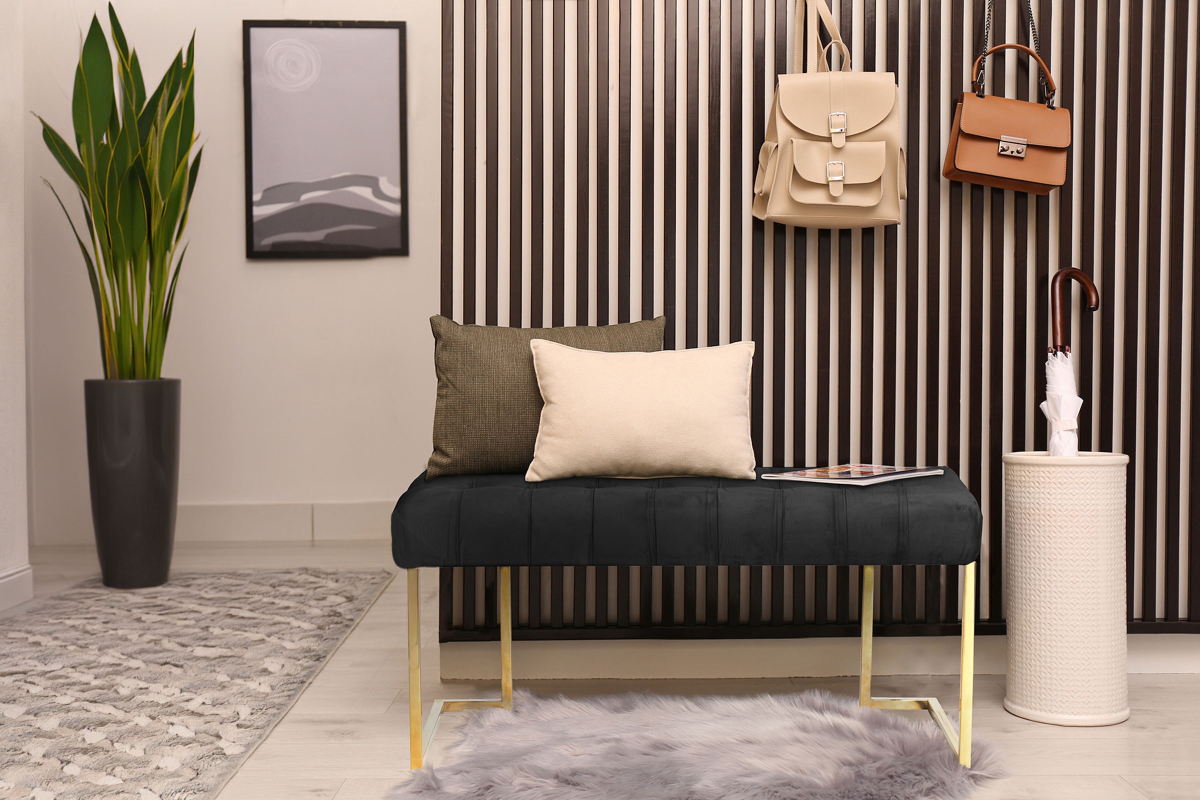 Kayoom Sitzbank »Rare 225, Edler Touch durch goldenes Gestell« 1 Stk. tlg. samtweich, gesteppt, mit Zierknöpfen, Gemütliches, schickes Polster