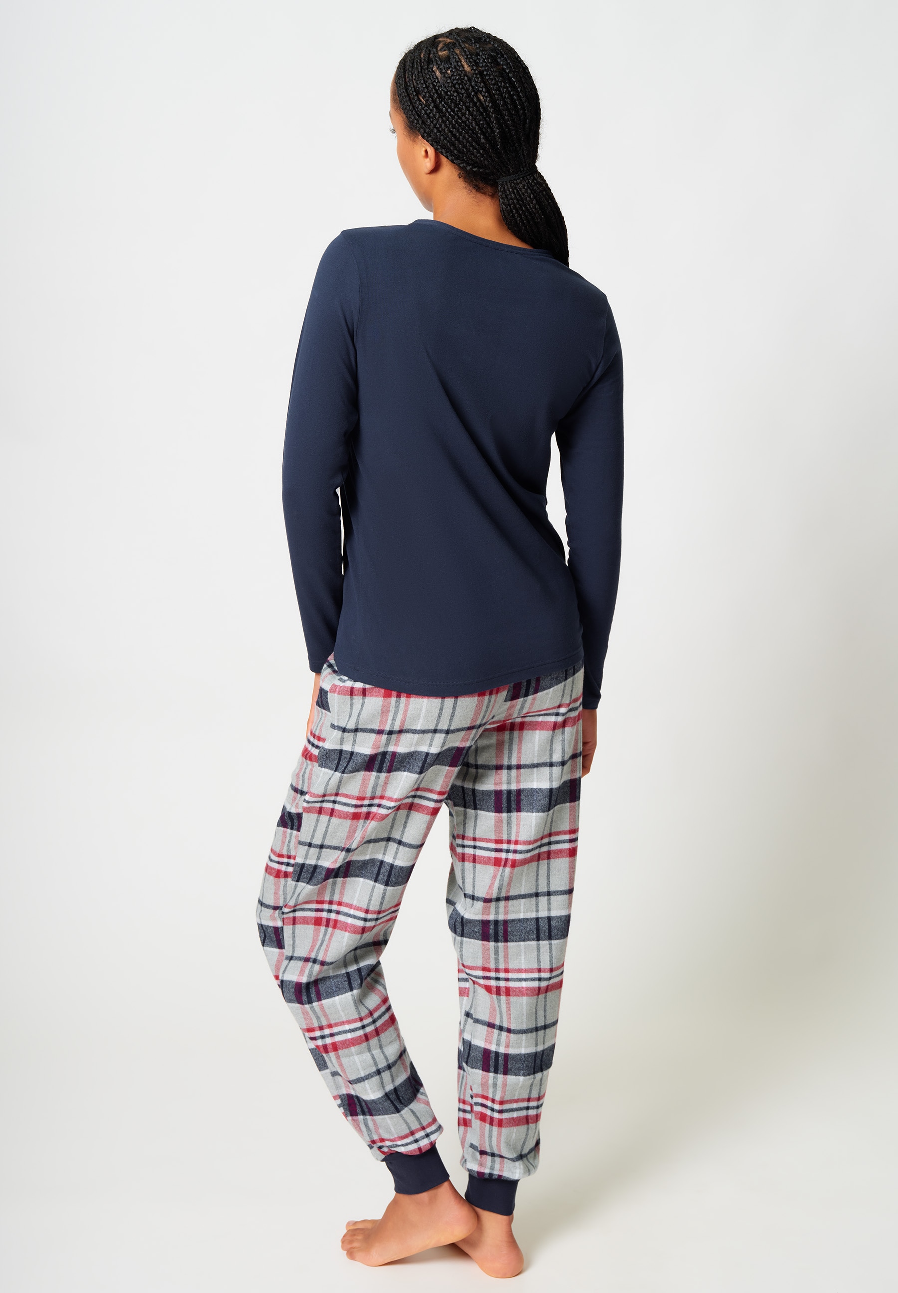 Skiny Pyjama »Night In Skiny Flanell« 2 tlg. elastischer Bund, Bindeband, Oberteil mit Knöpfen, langärmelig