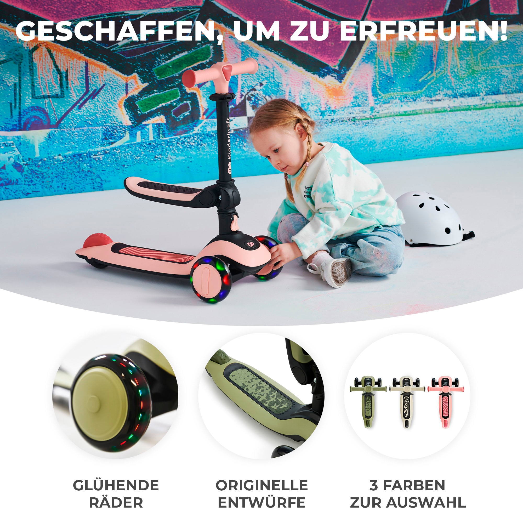 Kinderkraft Tretroller »HALLEY«, für Kinder; mit Bremse und leuchtenden Vorderrädern