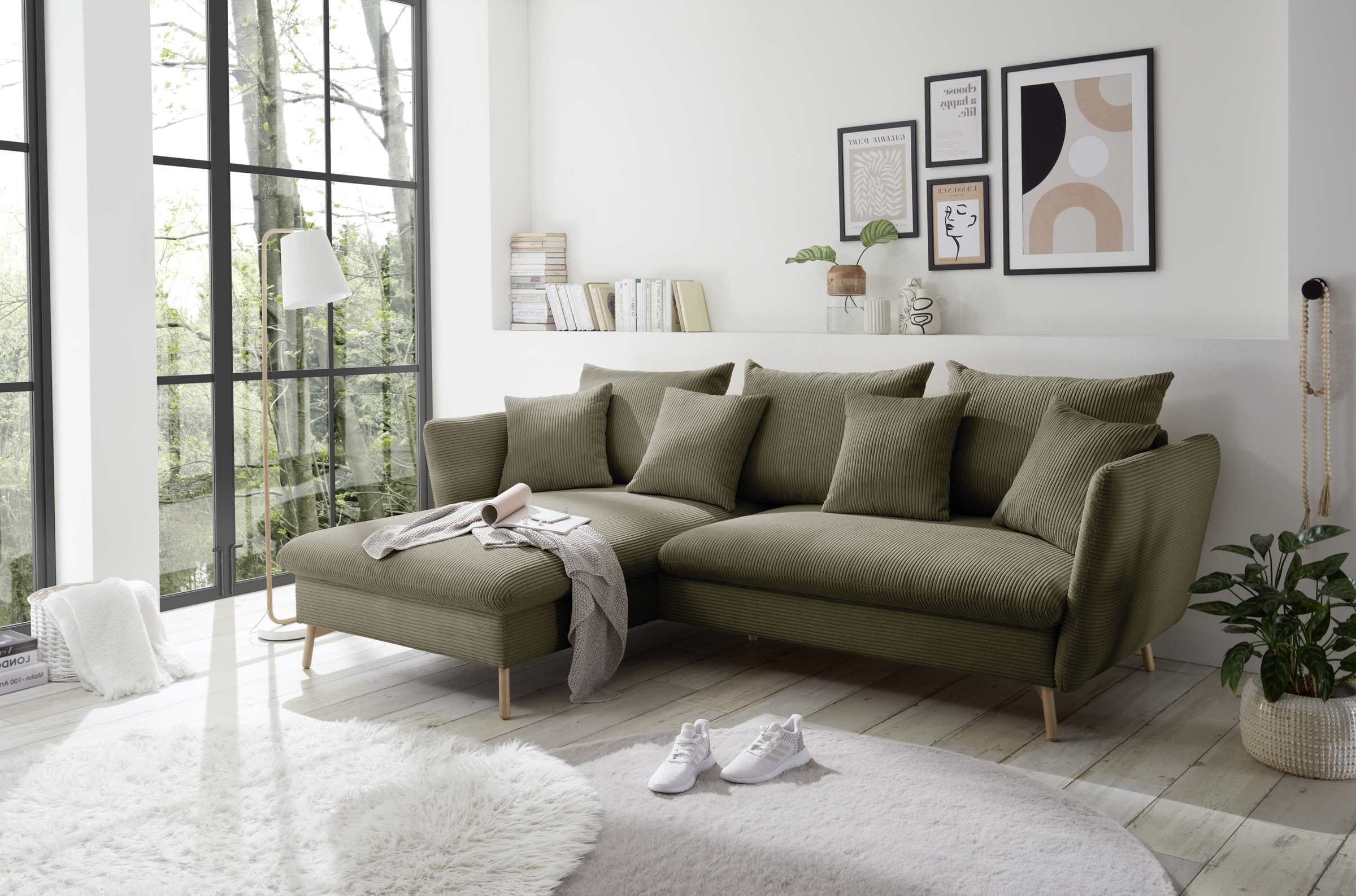 andas Ecksofa »MERLE, 258 cm, L-Form, traumhafter Cord,«, mit Bettfunktion und Bettkasten, Liegefläche 224 x 139