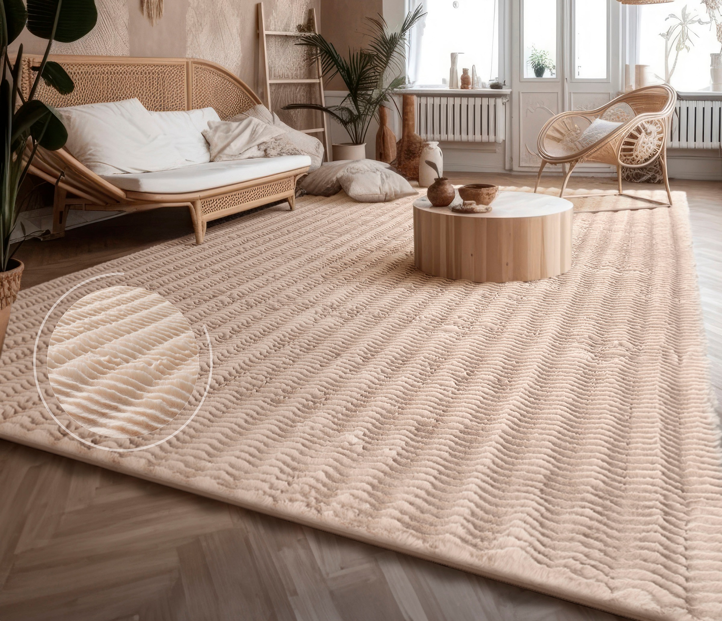 Paco Home 1100000002199 »Arnheim 743« rechteckig 27 mm Höhe Uni Farben, Wellen Muster, besonders weich, Hoch-Tief Effekt