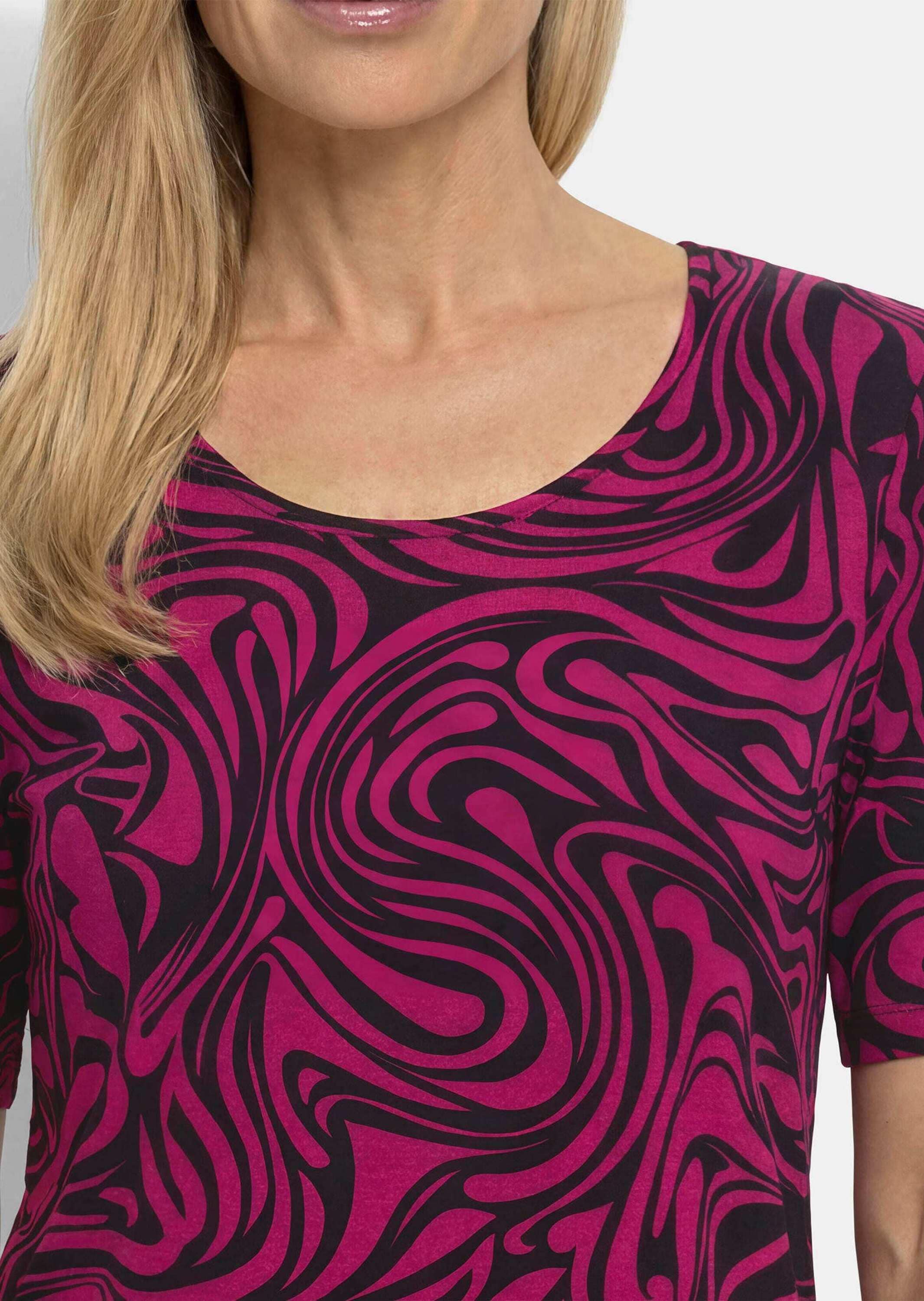 GOLDNER Kurzarmshirt »Kurzgröße Jersey-Shirt mit schwungvollem Muster« stretchbequemer Viskosejersey