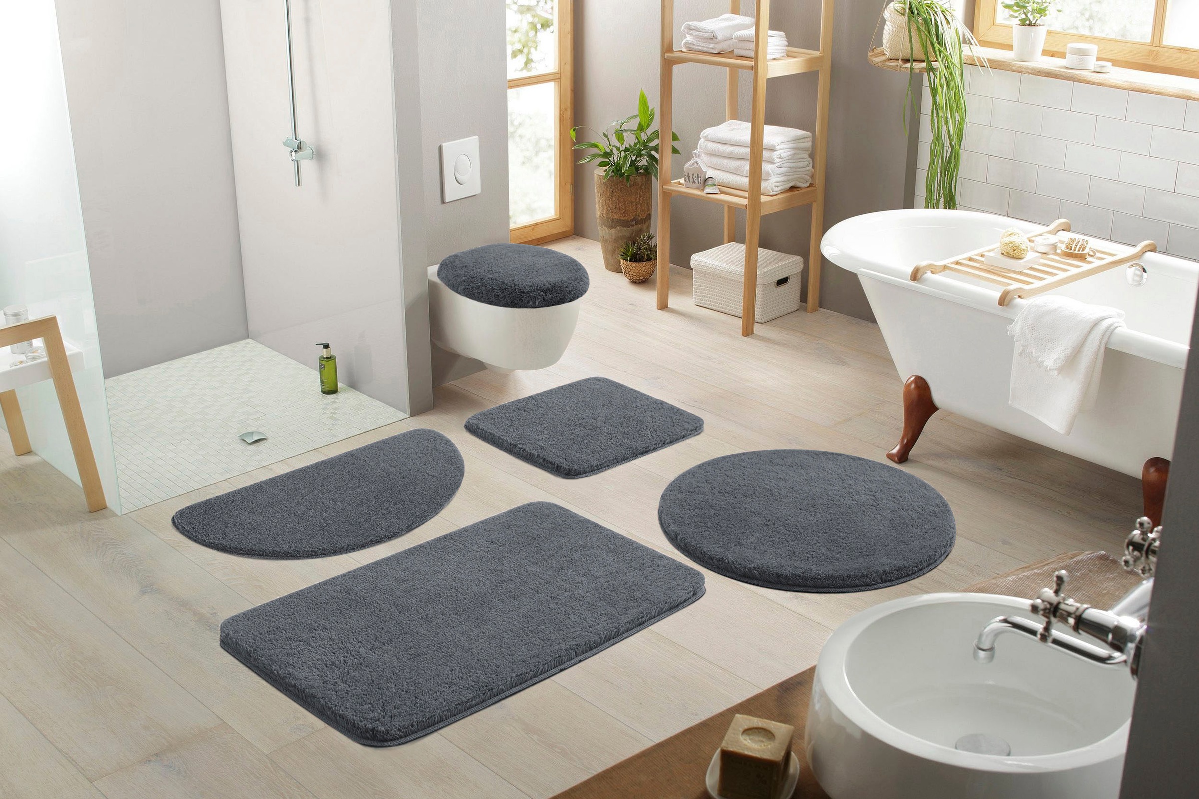 my home Badematte »Merida, Badvorleger, Badezimmer Teppich«, rutschhemmend beschichtet, fußbodenheizungsgeeignet-schnell trocknend-strapazierfähig, Badteppich, Uni Farben, rechteckig, rund & als 2-tlg. Set erhältlich