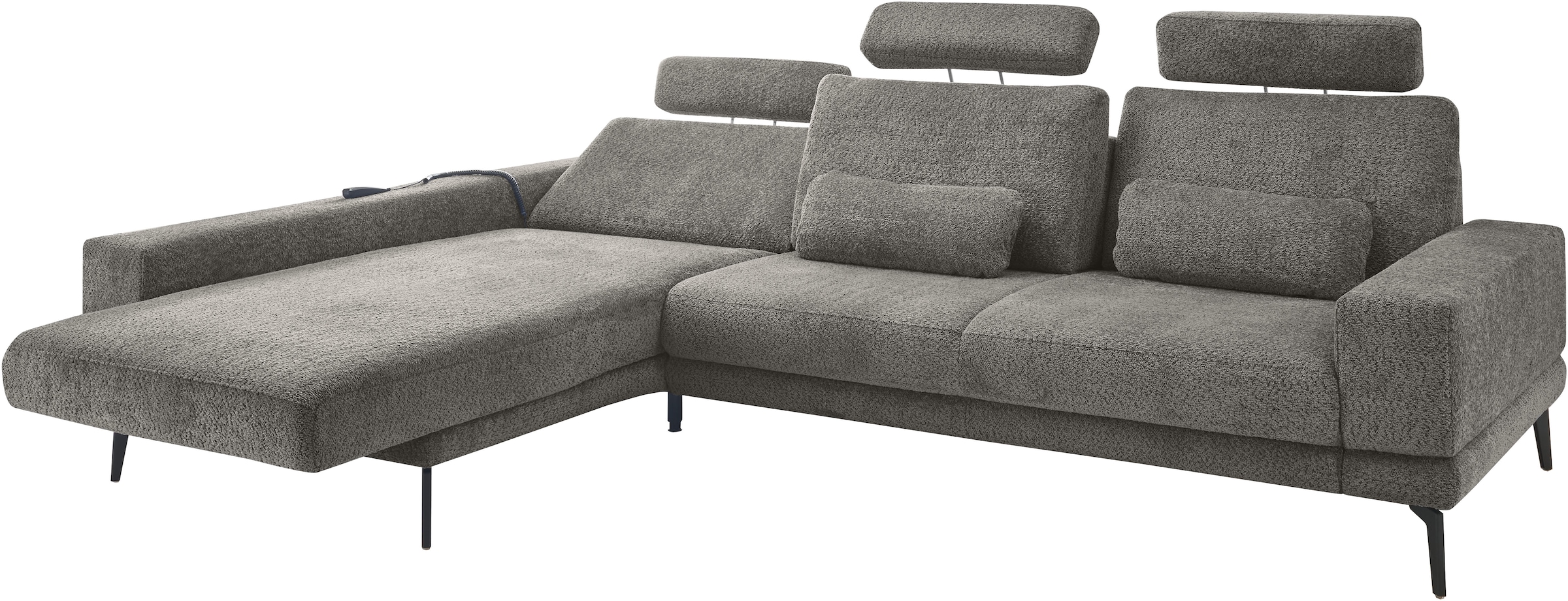 set one by Musterring Ecksofa »SO 3600, inkl motor. Sitztiefenverstellung, Kopfstützen, Nierenkissen«, Sitzhöhe 42 cm, Federkern, Breite 293 x Tiefe 180 cm, Kama anthrazit