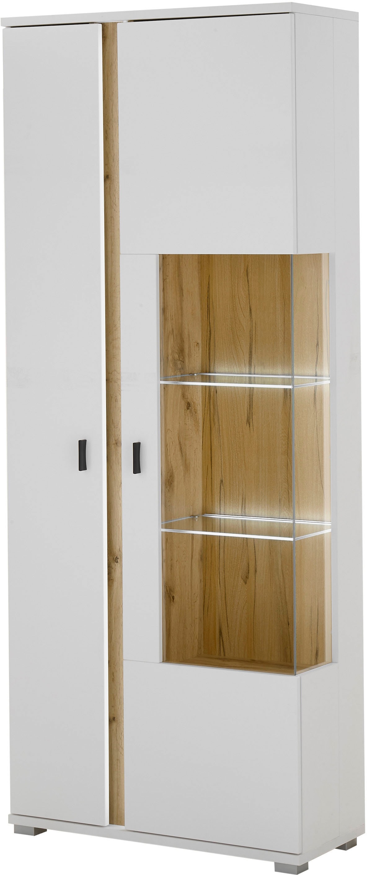 INOSIGN Vitrine »LONG ISLAND, Stauraumvitrine«, (1 St.), in moderner Trendfarbe,inklusive senkrechter Beleuchtung,Breite 80 cm