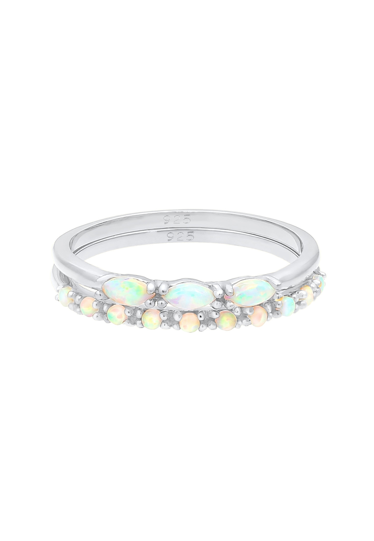 Elli Ring-Set »Ring Vintage Cabochon Opal 2er-Set 925 Sterling Silber vergoldet«