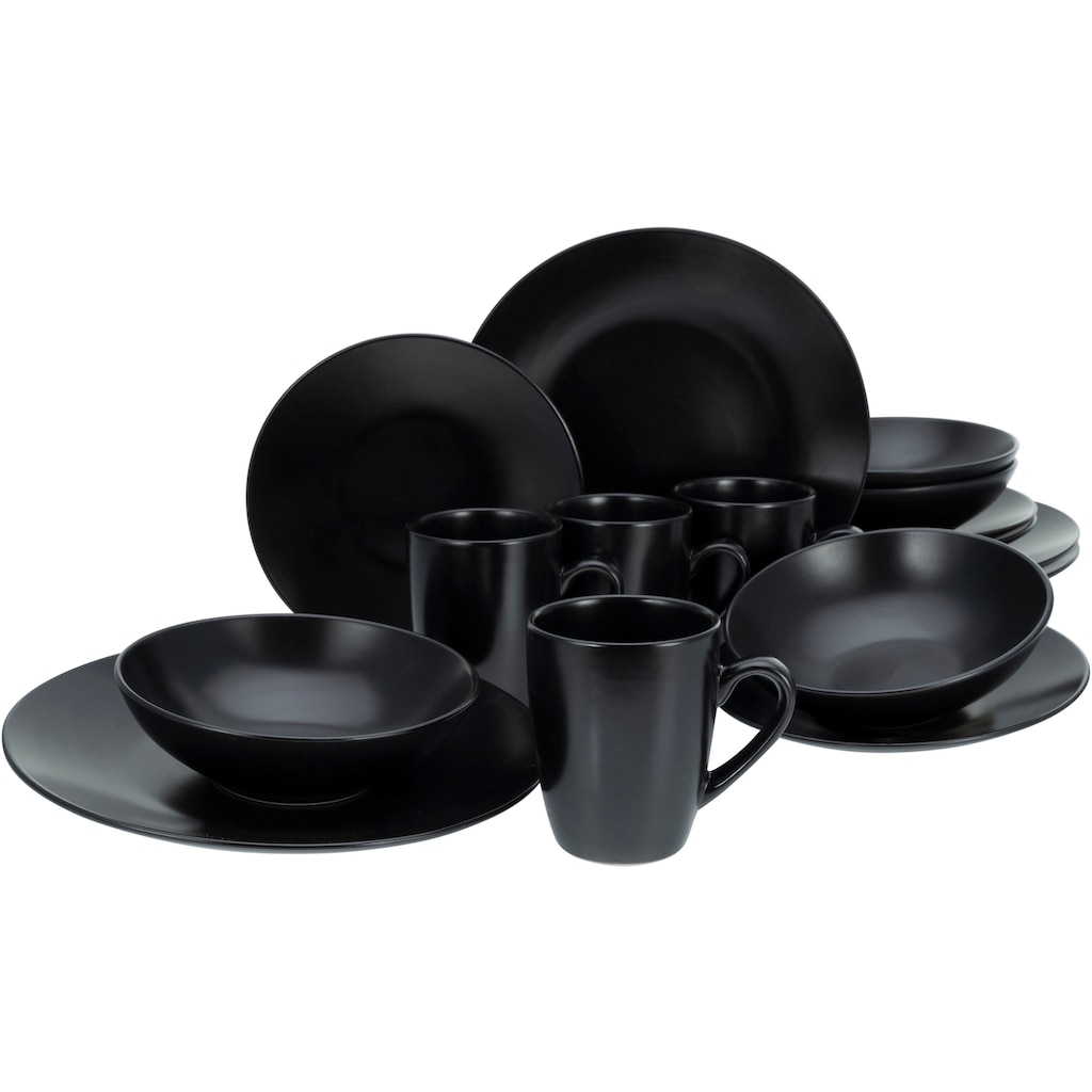 CreaTable Kombiservice »Geschirr-Set Black Matt«, (Set, 16 tlg., Kaffeeservice und Tafelservice im Set, für 4 Personen)