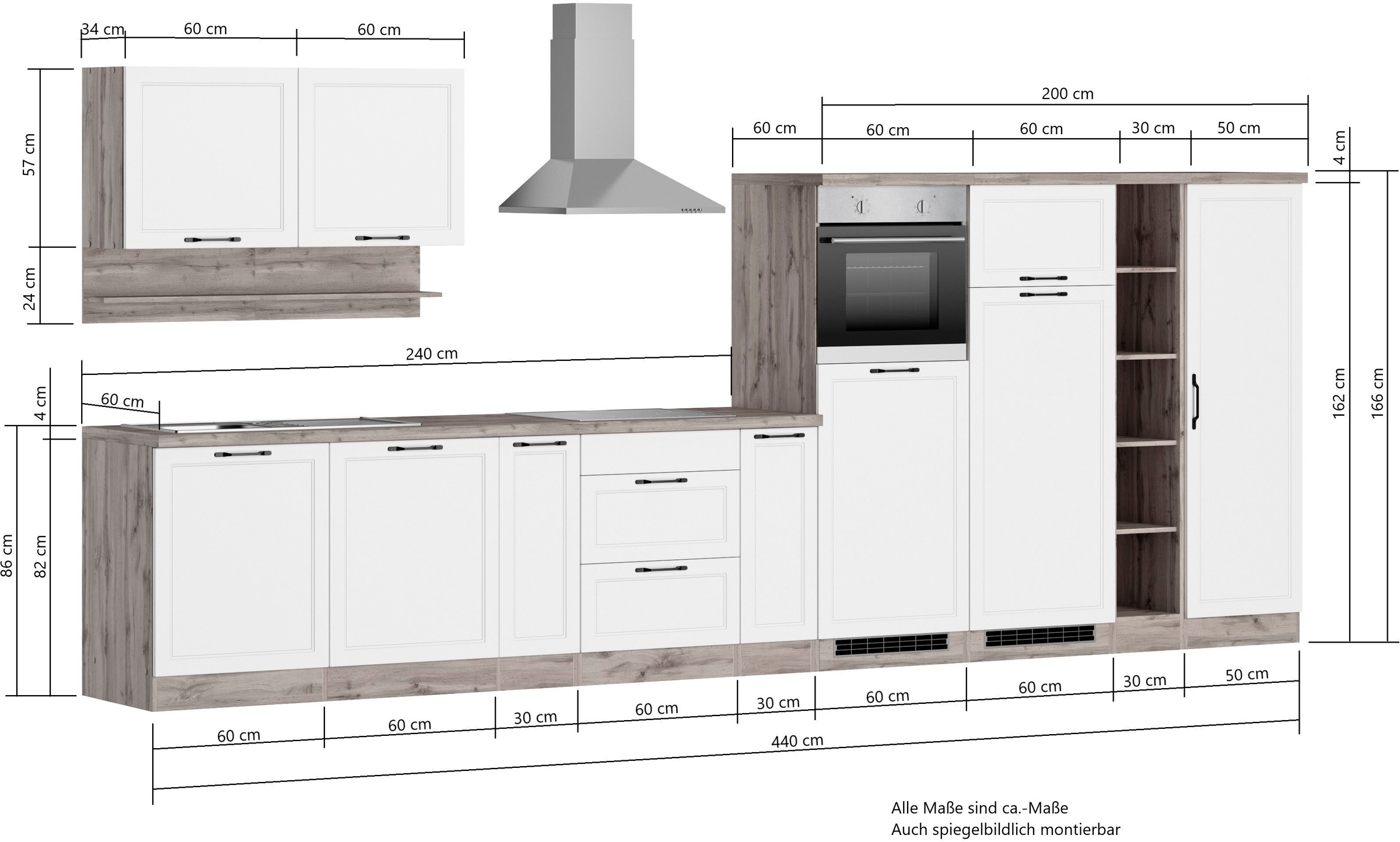 KOCHSTATION Küchenzeile »KS-Lana« 440 cm breit, wahlweise mit oder ohne E-Geräte