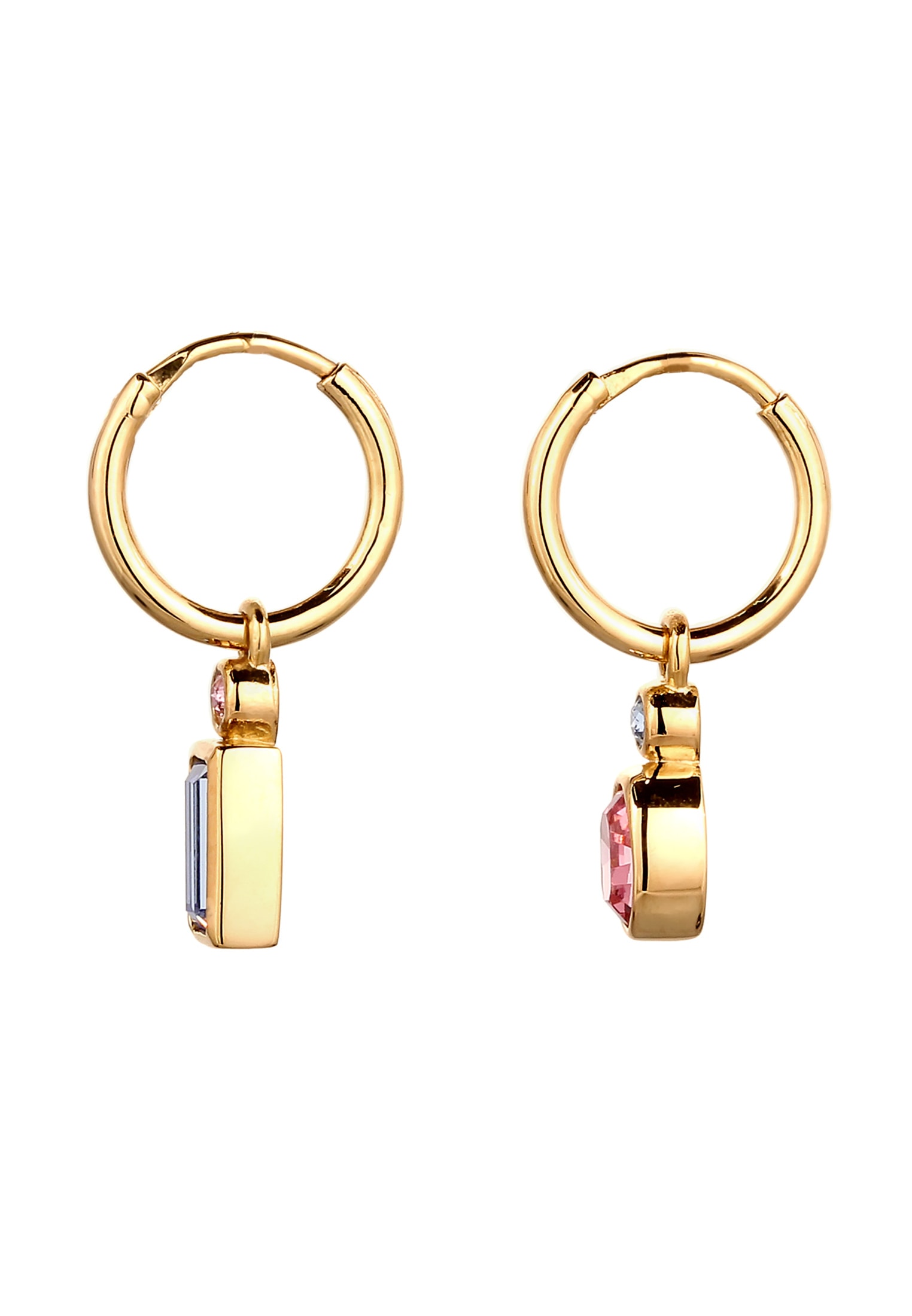 Elli Paar Creolen »Ohrringe Creolen Glas Kristalle Rosa 925 Sterling Silber vergoldet«