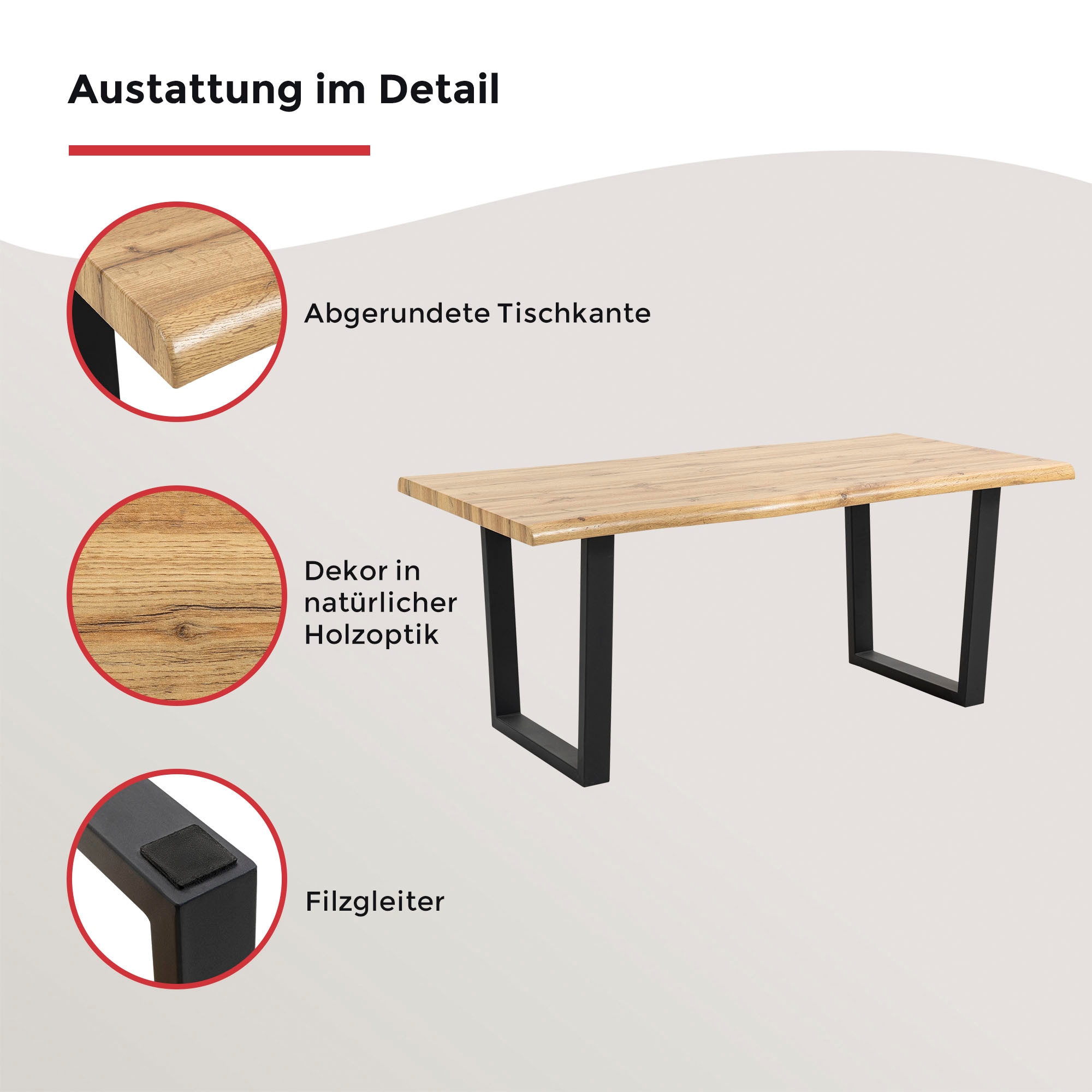 Duo Collection Baumkantentisch »Tisch Thea« Massives Kufengestell aus Metall, Belastbarkeit bis 100 kg