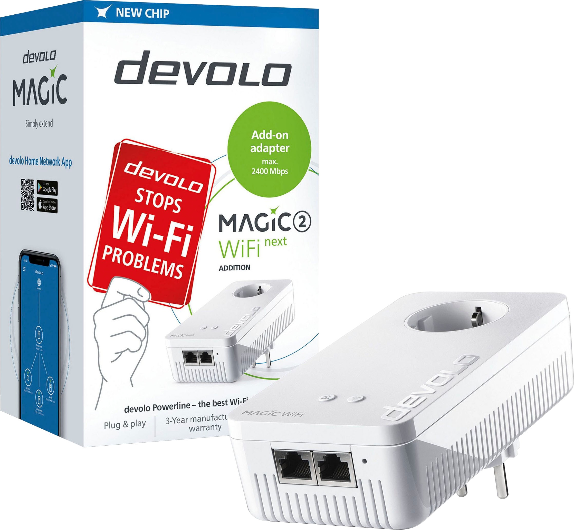 DEVOLO Netzwerk-Adapter »Magic 2 WiFi ac Next Ergänzung (2400Mbit, 2x LAN,  Mesh)« ➥ 3 Jahre XXL Garantie | UNIVERSAL