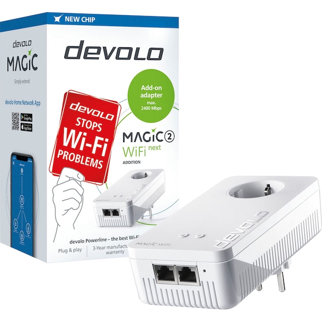 DEVOLO Netzwerk-Adapter »Magic 2 WiFi ac Next Ergänzung (2400Mbit, 2x LAN,  Mesh)« ➥ 3 Jahre XXL Garantie | UNIVERSAL