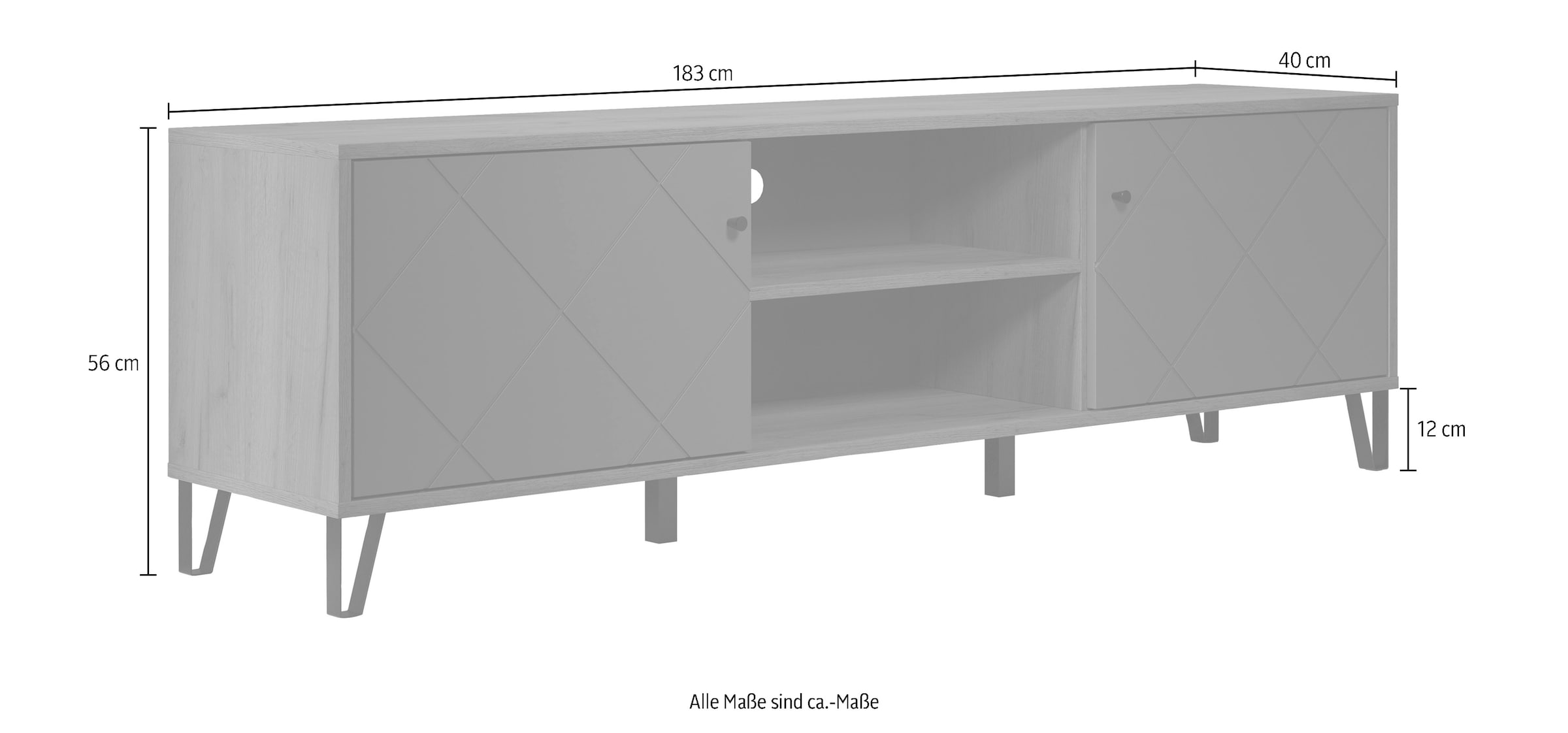 Places of Style Lowboard »Molveno«, (1 St.), außergewöhnliches Design mit strukturierten Fronten, Soft-Close