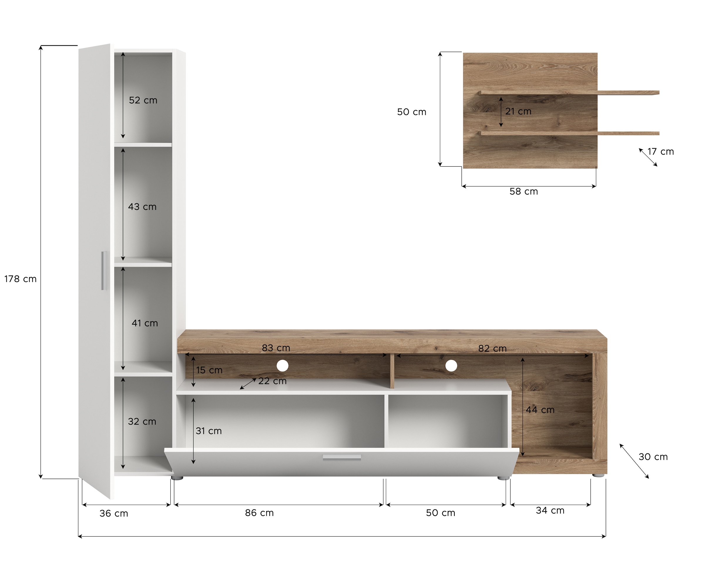 INOSIGN Wohnwand »Kryss, Breite 218cm, besteht aus: Hochschrank, Lowboard, Wandboard«, (3 St.), Wohnwand, Mediawand, TV-Wand, Wohnkombination, Kombination, TV-Möbel