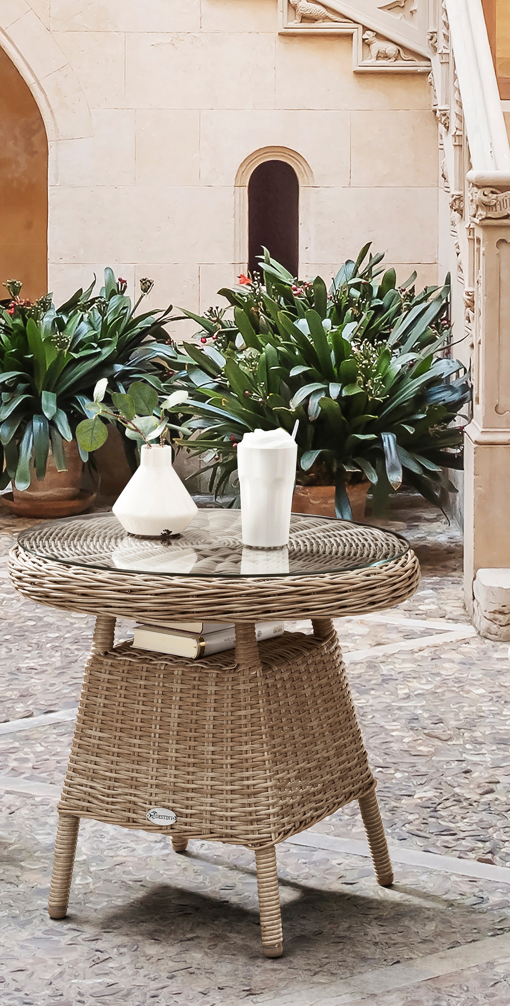 Destiny Balkonset »MALAGA«, (7 tlg., 2x Sessel, 1x Beistelltisch, inkl. Auflagen), Aluminium, Polyrattan