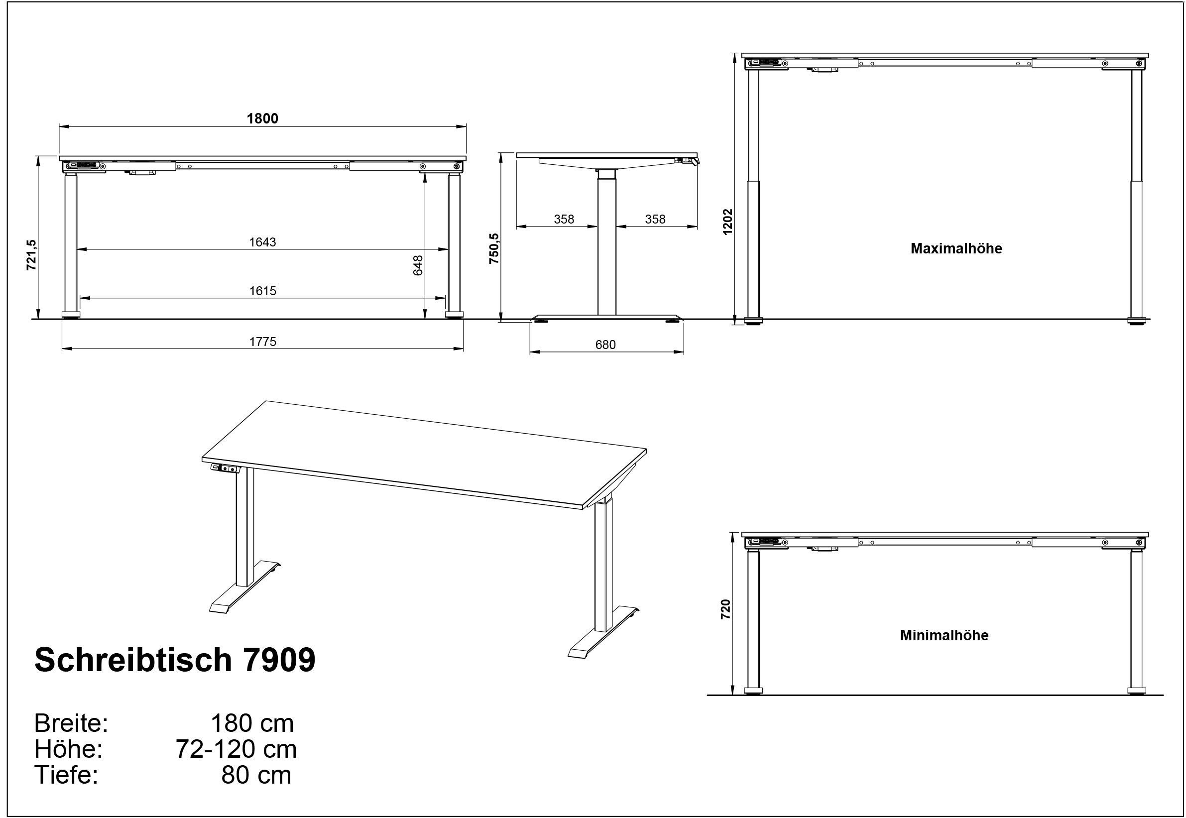 GERMANIA Schreibtisch »Jet, elektrisch höhenverstellbar«, moderne Farbvariationen, Breite 120/140/160/180 cm, Made in Germany