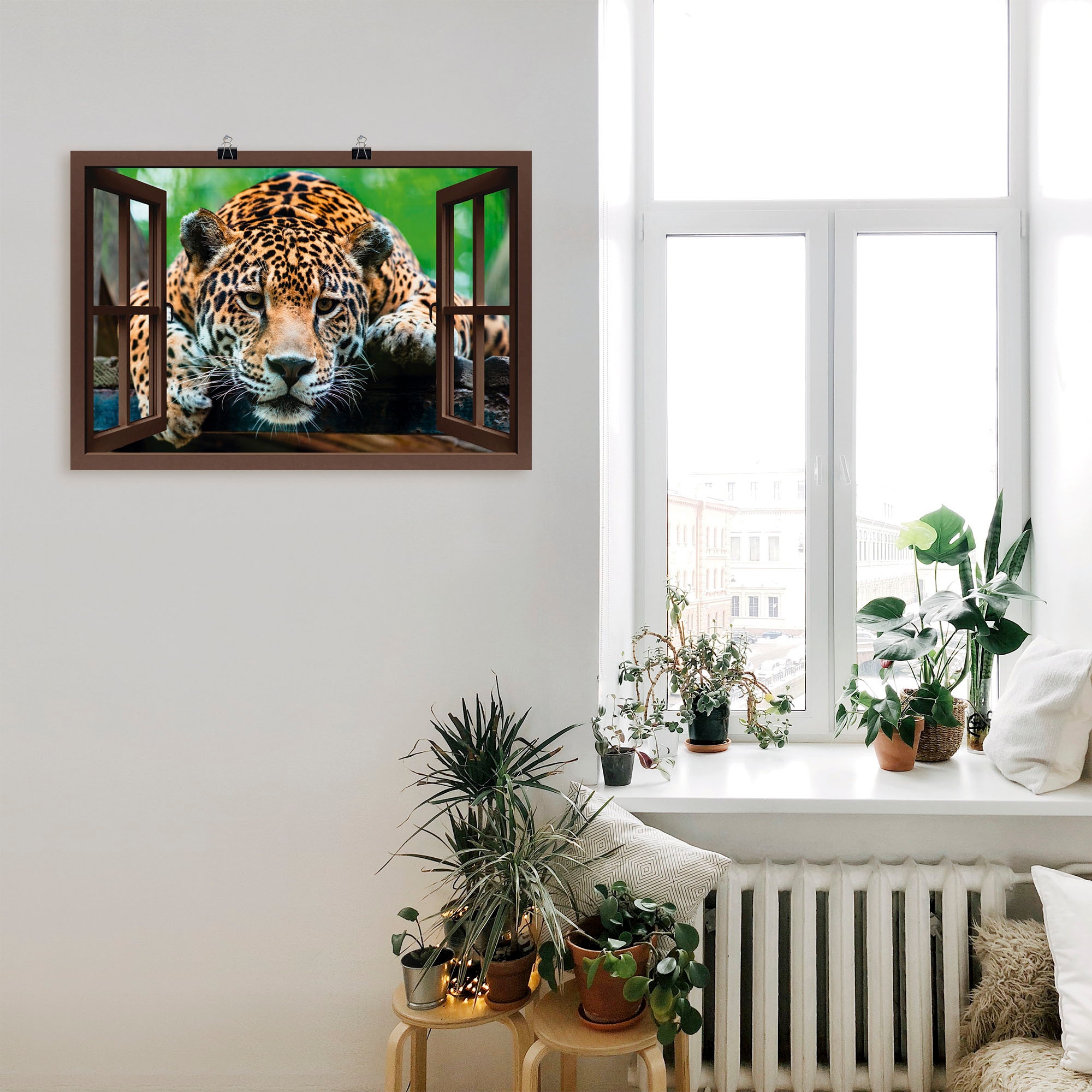Artland Poster »Fensterblick - Südamerikanischer Jaguar« Wildtiere 1 Stk. tlg. als Alubild, Leinwandbild, Wandaufkleber oder Poster in versch. Größen