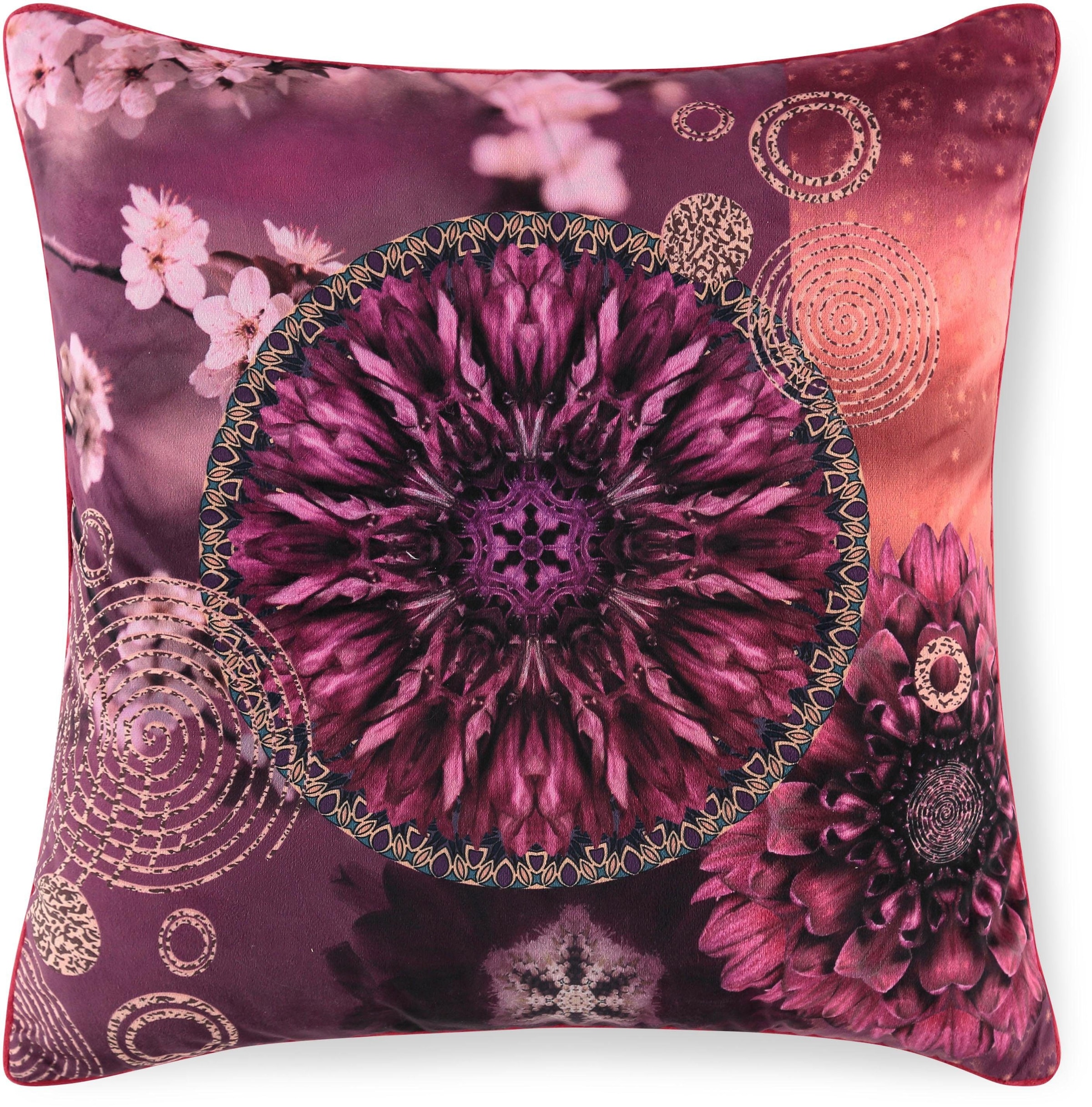 hip Dekokissen »Aluna«, Mit Füllung, 1 Stück, Biese, 48x48, Wendeoptik, Weich, Blumen Bordeaux