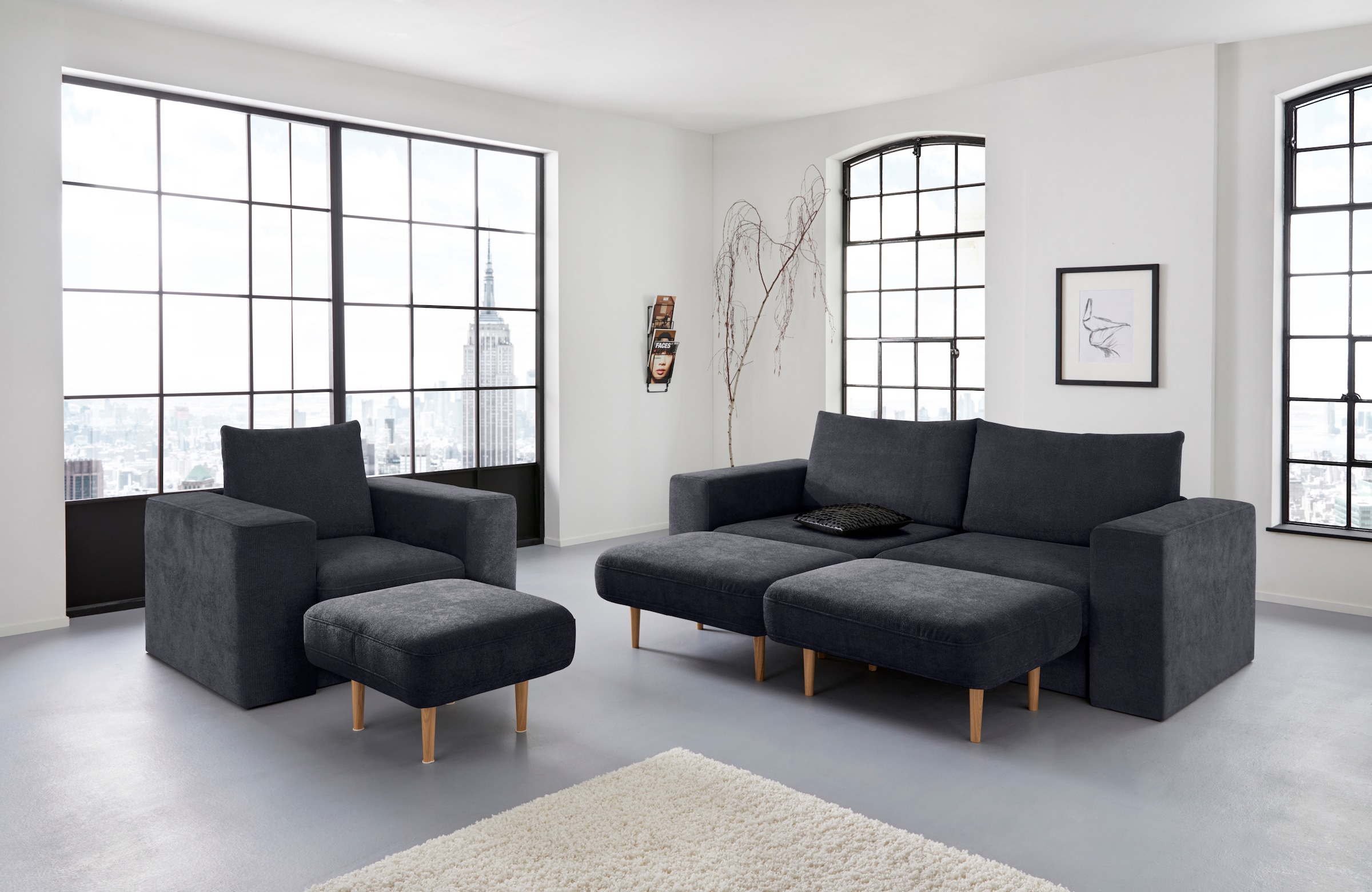 LOOKS by Wolfgang Joop 3,5-Sitzer »Looksv«, Verwandlungssofa: aus Sofa wird Sofa mit 2 Hockern