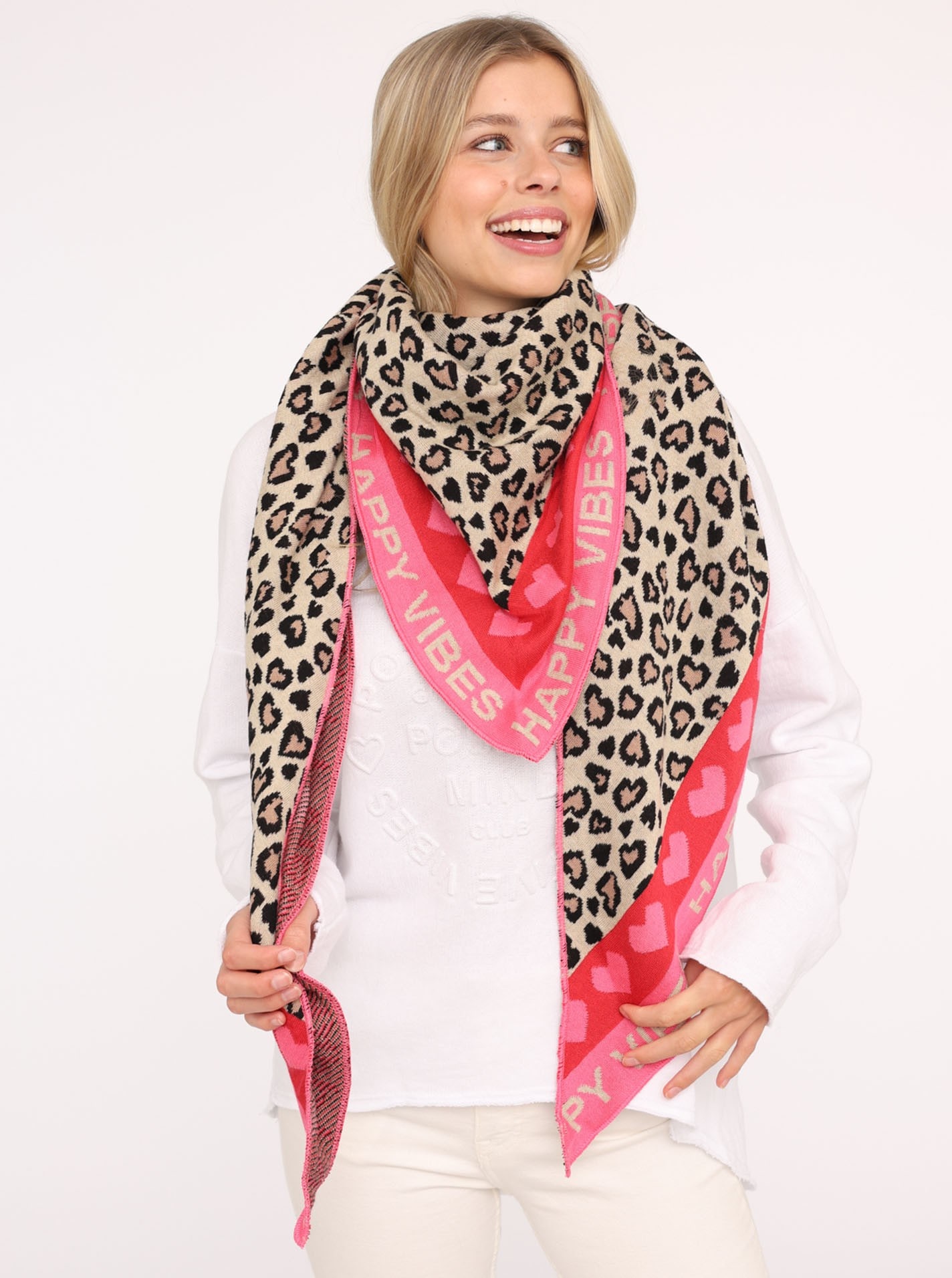 Zwillingsherz, Damen, Modetuch »verbindet Leomuster mit Herzen und Schrift«, pink, pink, Für Leo Lover, Animal Print