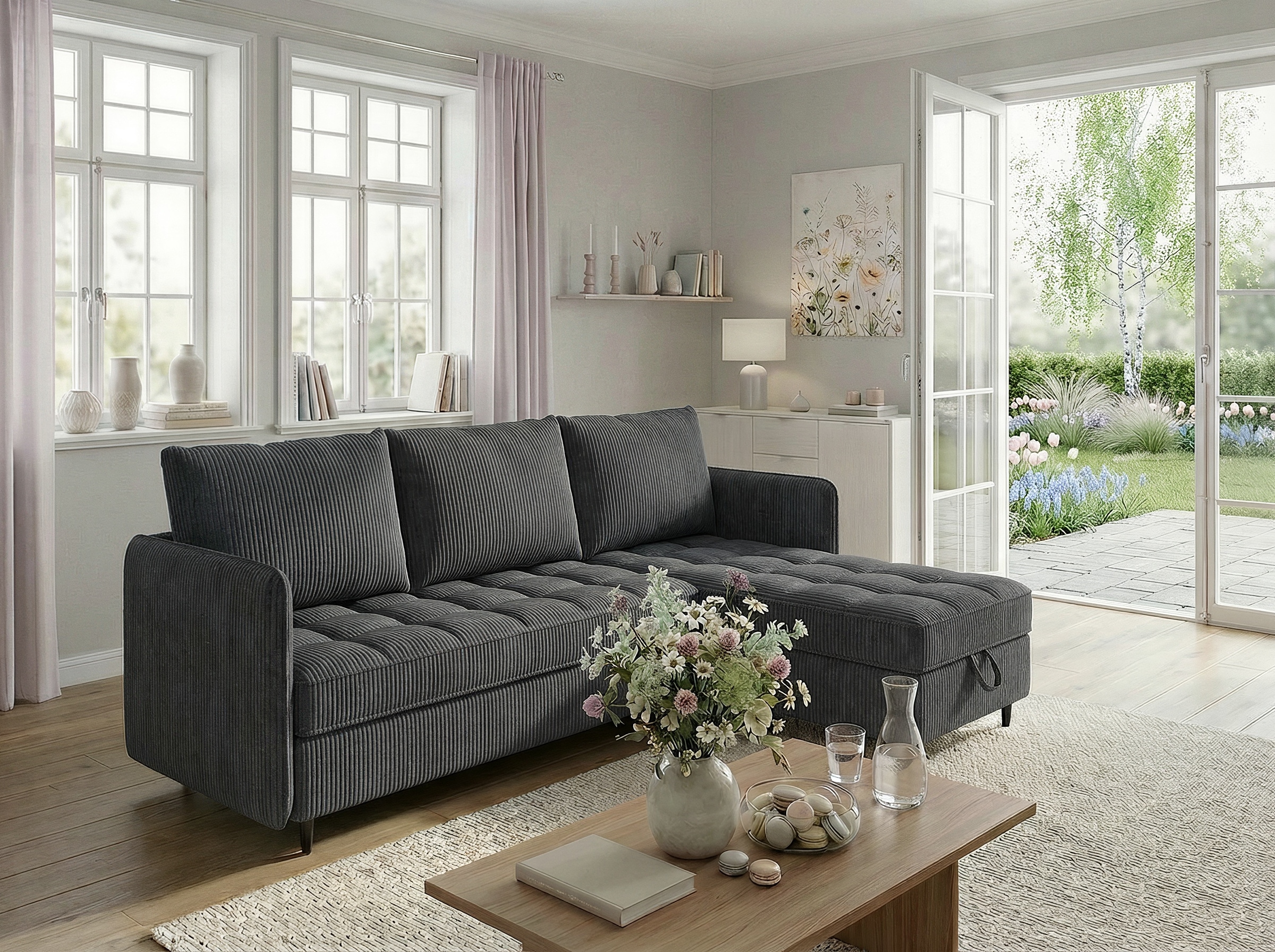 Dorel Home Ecksofa »LINDHUS, L-Form, verschiedene Stellvarianten, Modulsofa« Recamiere, Stauraum, Cord und Chenille-Bezug