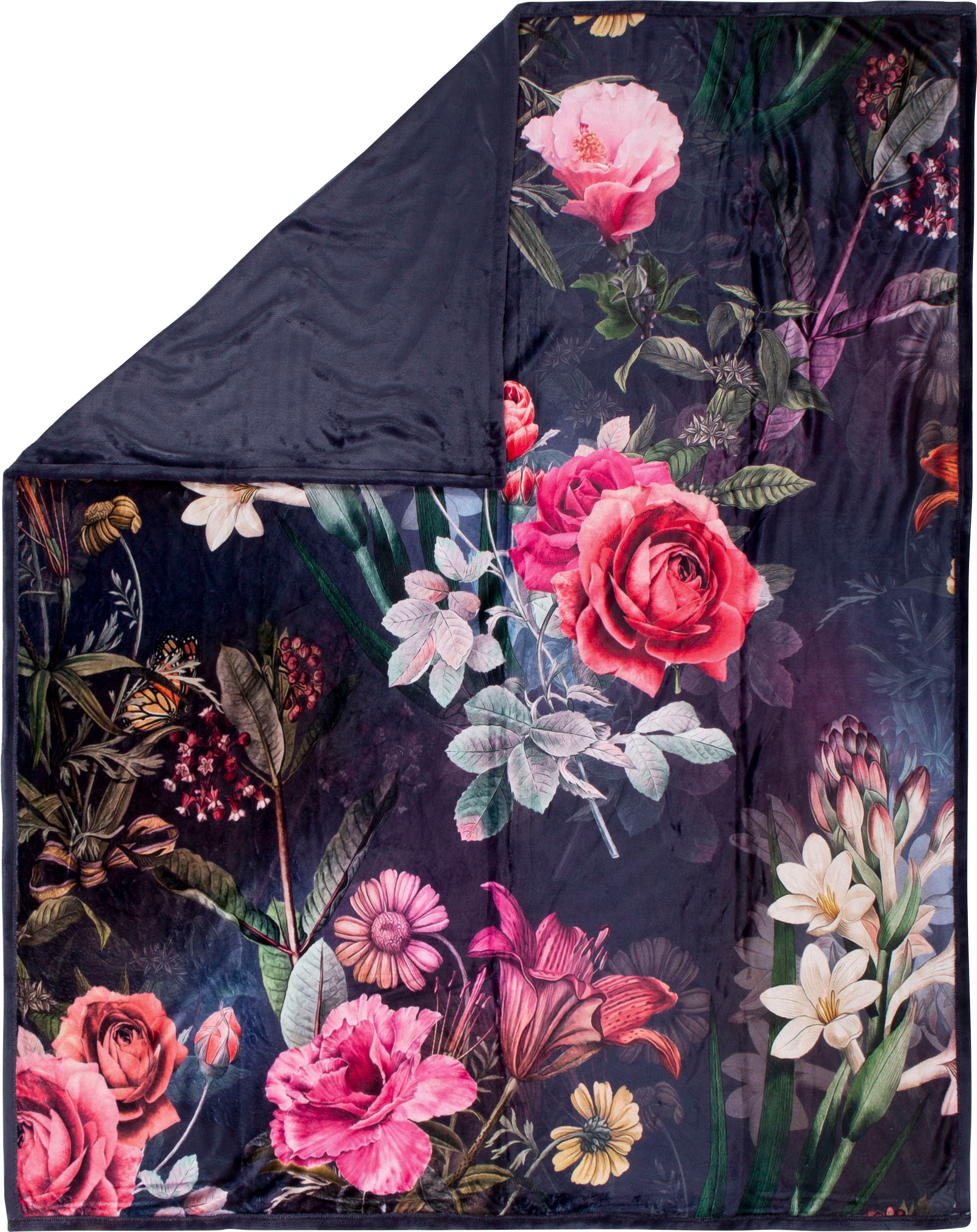 Descanso Plaid »Simone«, Sehr Weich, Kuscheldecke, 130x160 cm, Wendeoptik, Blumen, Bordeaux