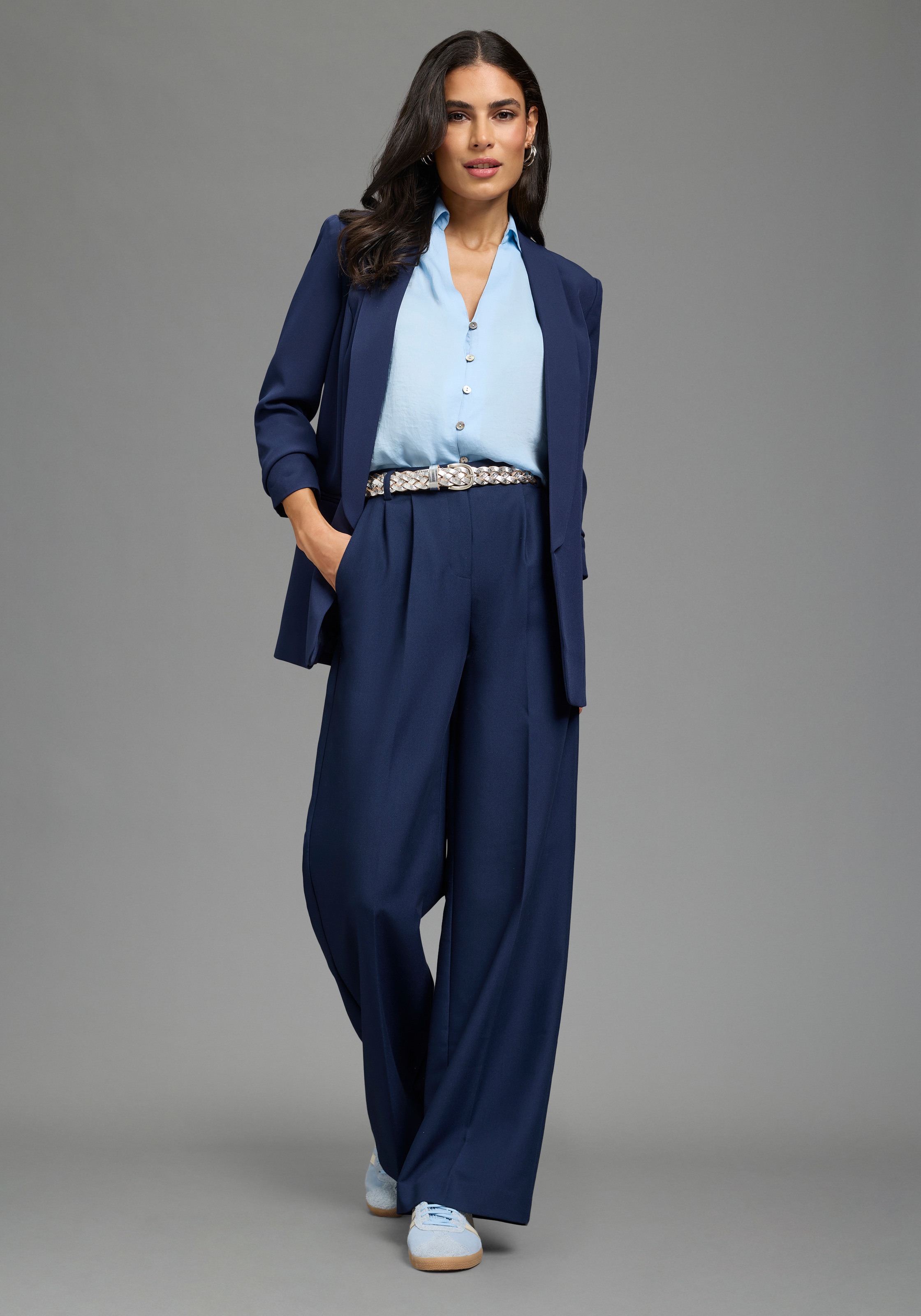 Laura Scott Klassische Bluse in crinkle Optik, für einen leichten Knitter-Effekt, bügelfrei