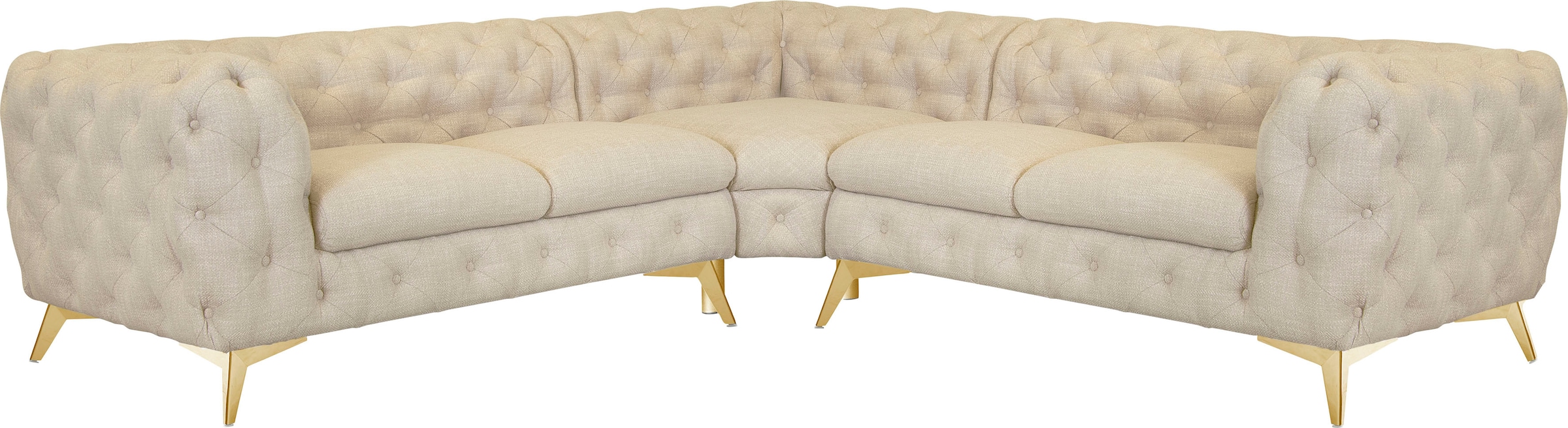Home affaire Chesterfield-Sofa »Ecksofa GLYNIS L-Form mit Wellenunterfederung, Maße B/T/H 264/264/75cm« aufwändige Knopfheftung, moderne Chesterfield Optik, Fußfarbe wählbar
