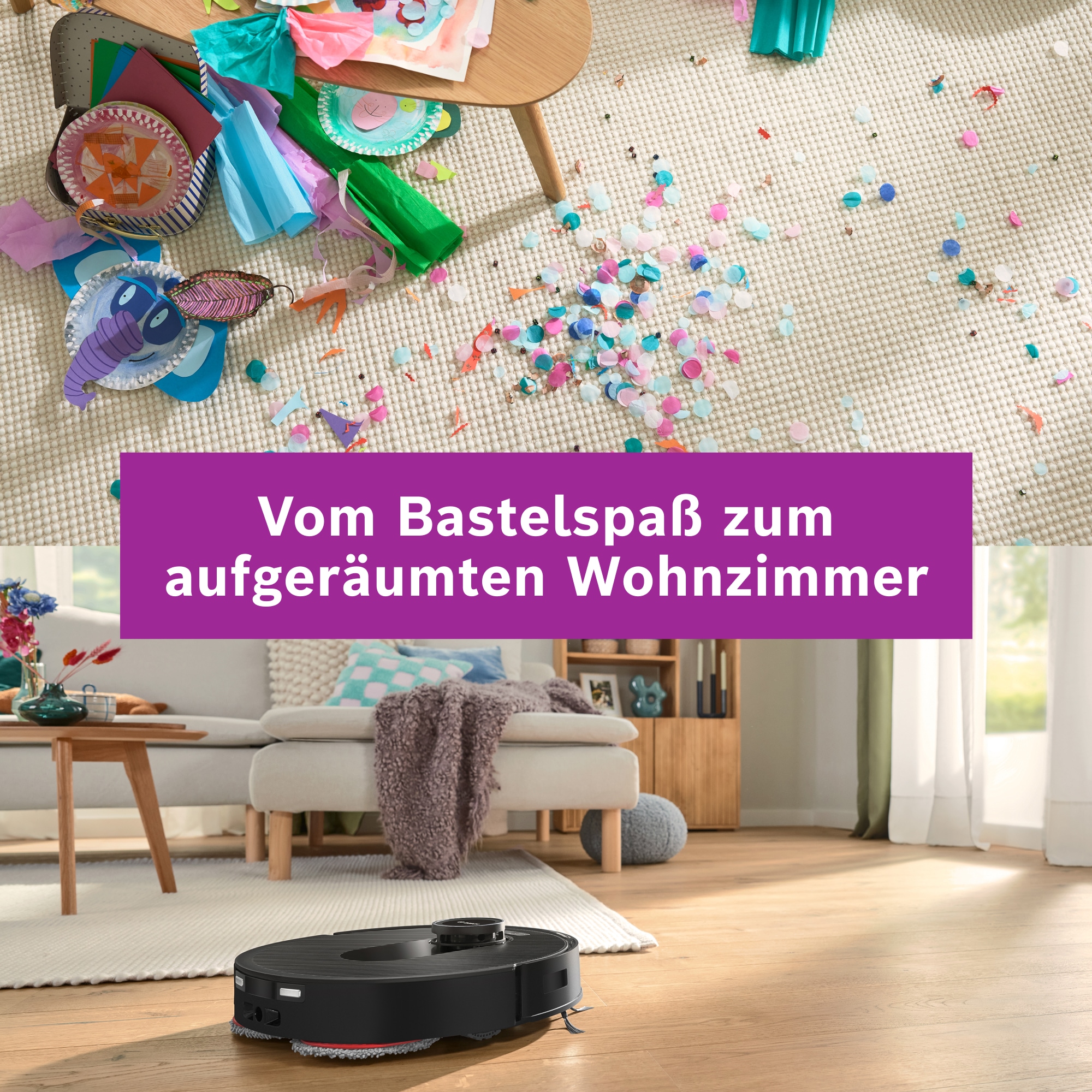 BOSCH Saugroboter »Spotless Max BCRDW3B, rotierende Wischpads, 70°C Selbstreinigung«, Datensicherheit, 11.000 Pa Saugkraft, Absaugstation, Carbon Bürste