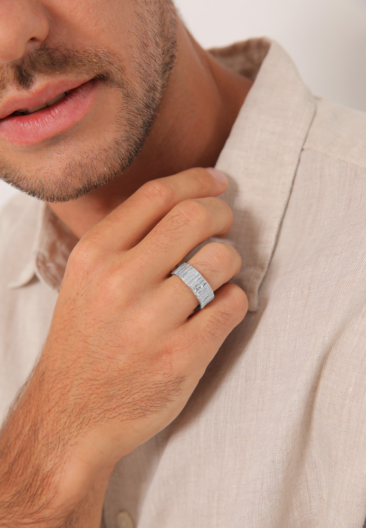 Kuzzoi Silberring »Ring Bandring Breit Struktur Gehämmert 925 Silber«