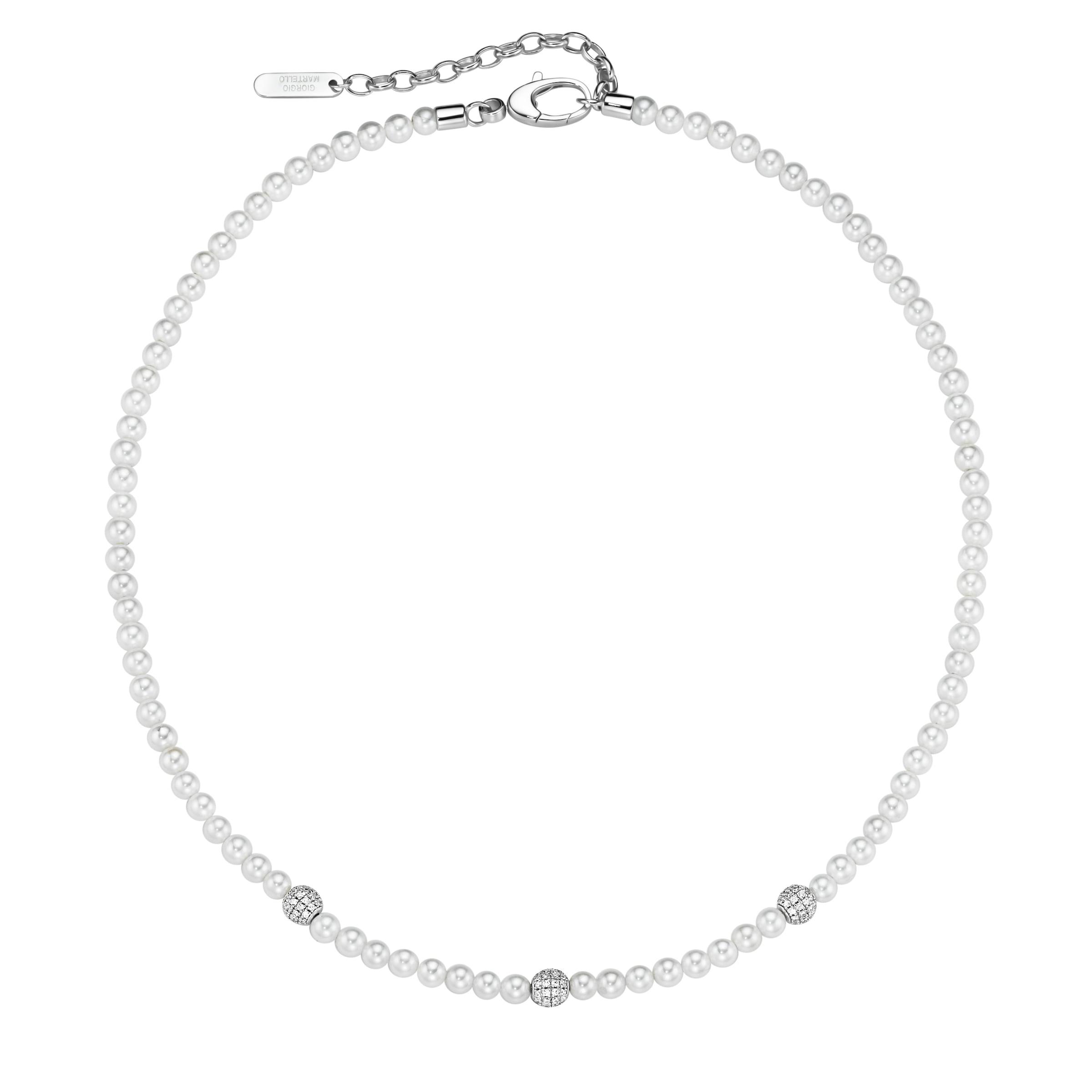 GIORGIO MARTELLO MILANO Collier »Collier mit Zirkonia und Muschelkern-Perlen, Silber 925«