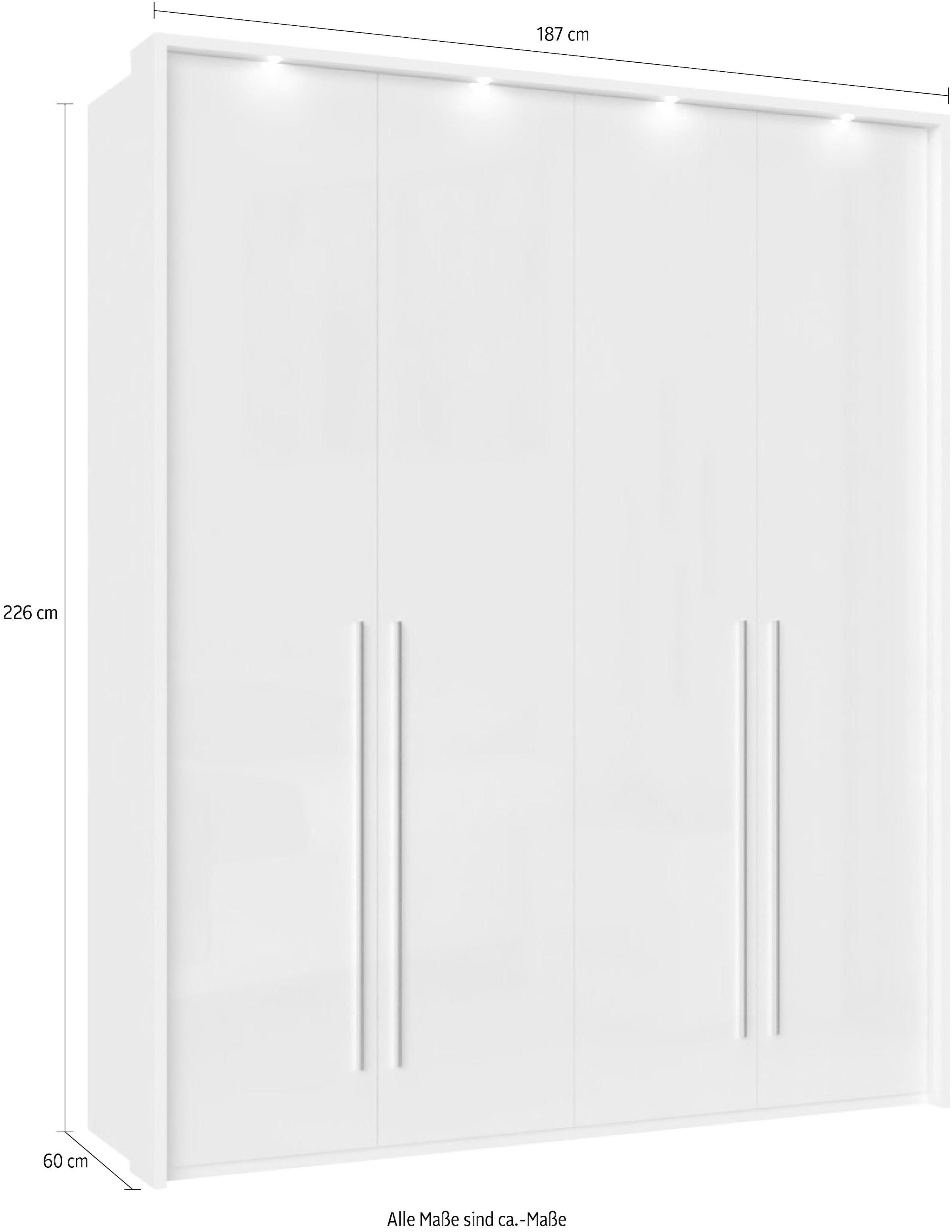 Places of Style Kleiderschrank »Piano, inklusive Rahmen und Beleuchtung, soft-close-Funktion«, (viele Breiten zur Auswahl, 226cm hoch), beige oder weiß, UV lackiert, Hochglanzfronten, FSC-zertifiziert
