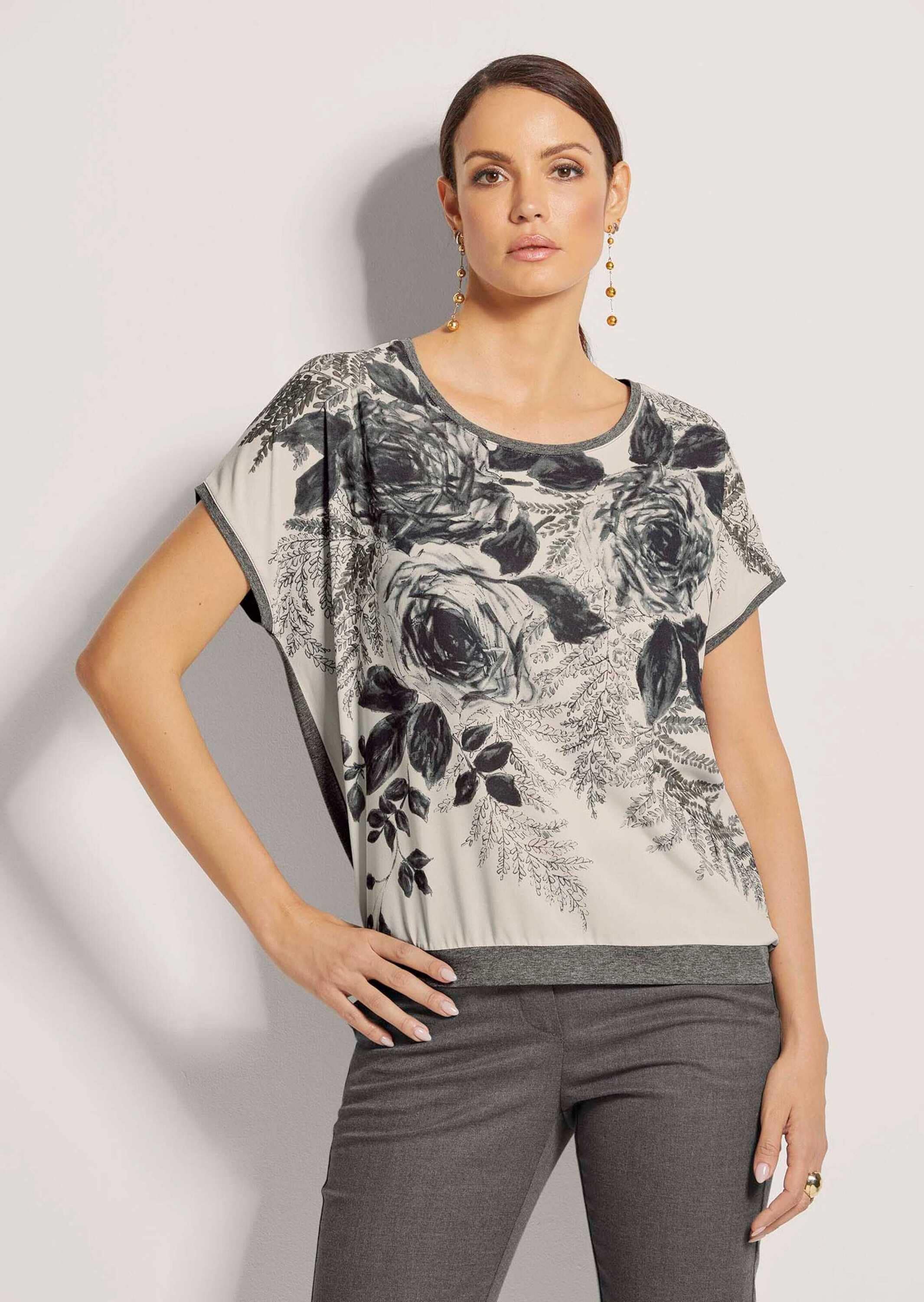 MADELEINE Langarmshirt »Druckshirt Rundhals-Shirt im Material-Mix«