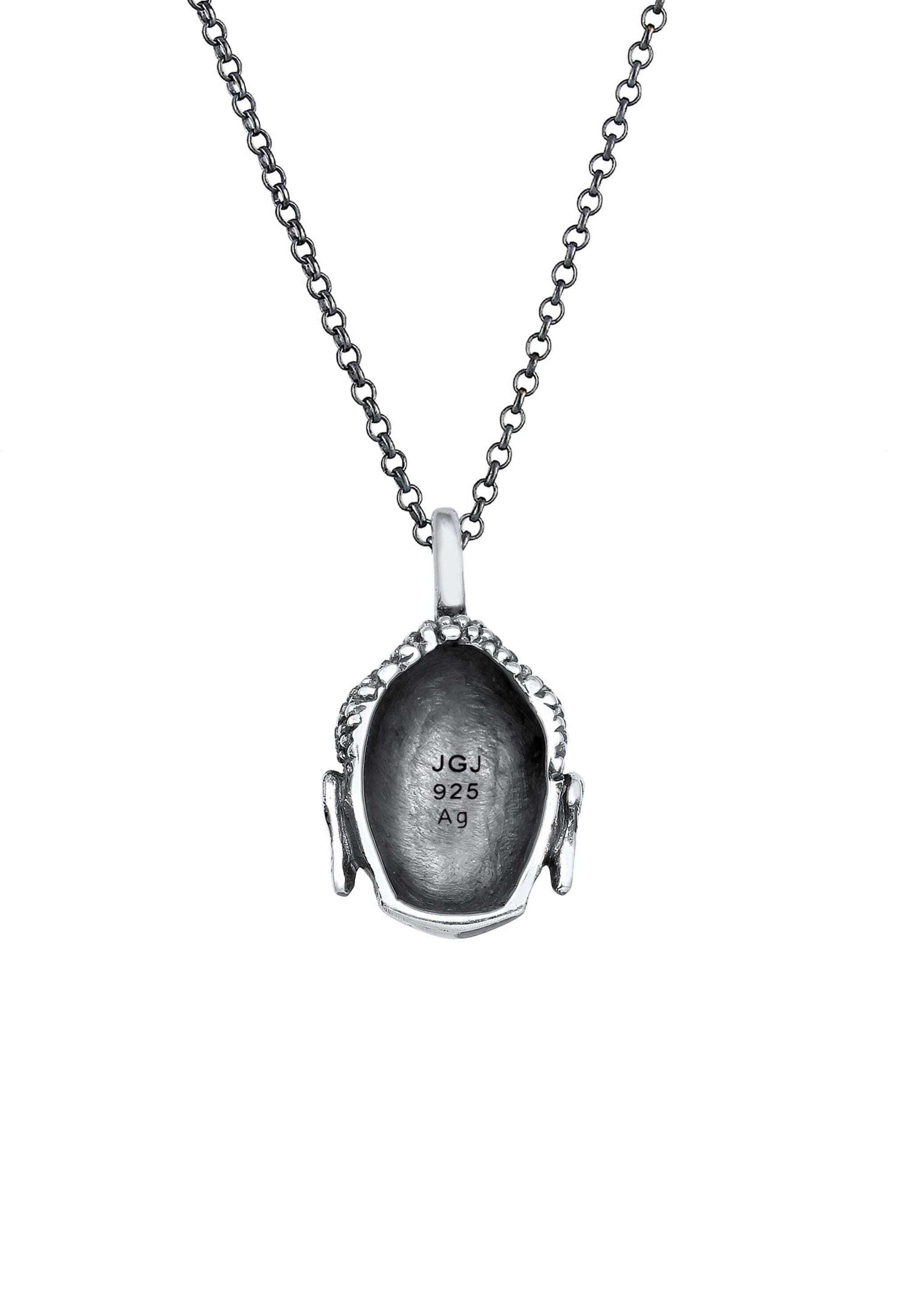 Kuzzoi Lange Kette »Halskette Herren Anhänger Buddha Kopf Oxidiert 925 Silber«