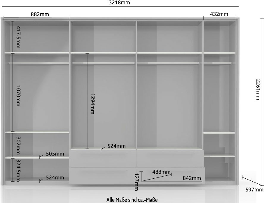 Places of Style Kleiderschrank »Piano«, beige, UV lackiert, hochglänzend, in 2 Breiten mit 4 Schubladen