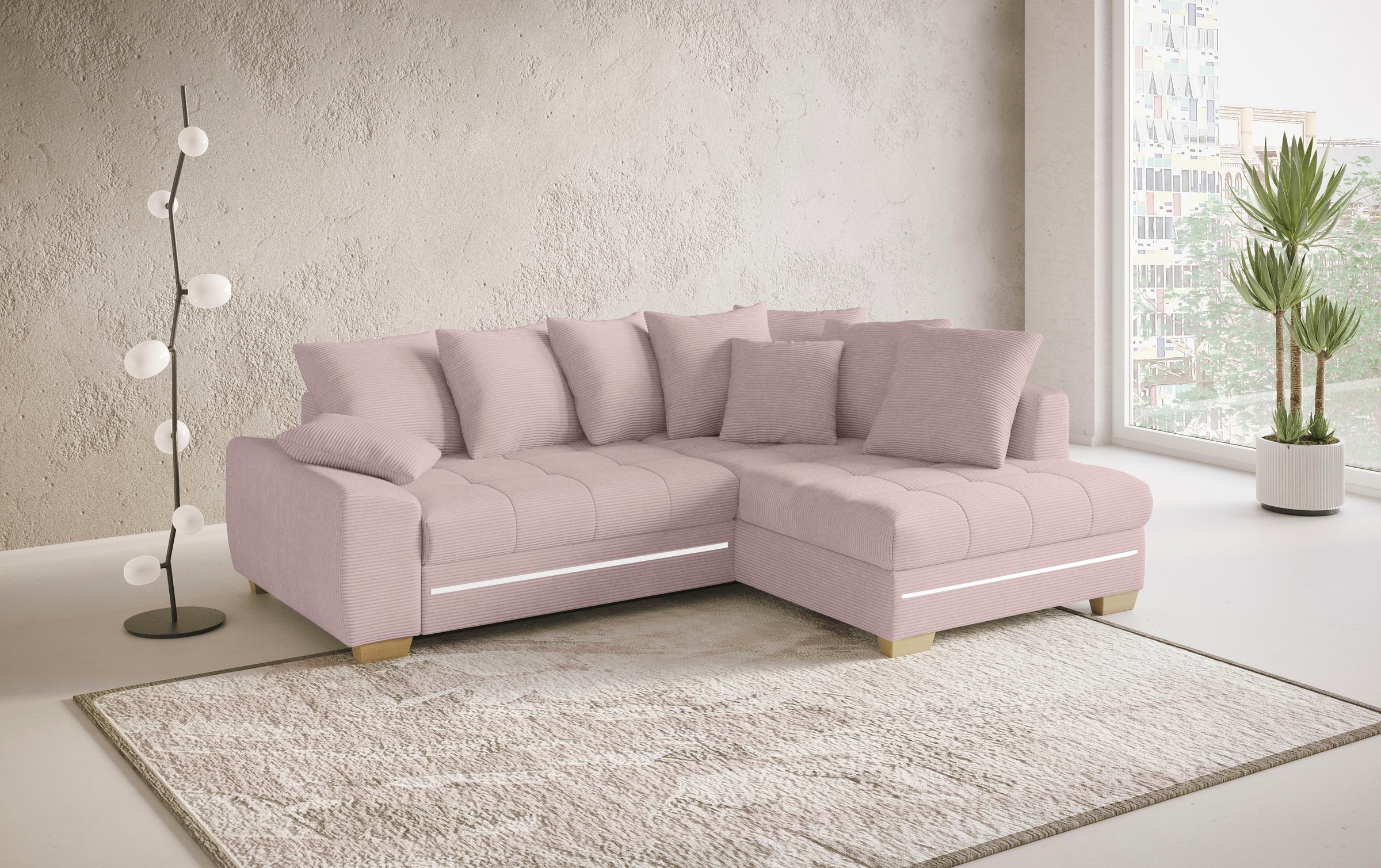Mr. Couch Ecksofa »Nikita II, L-Form«, mit RGB-LED Beleuchtung, wahlweise mit Bett, Bettkasten, Kaltschaum