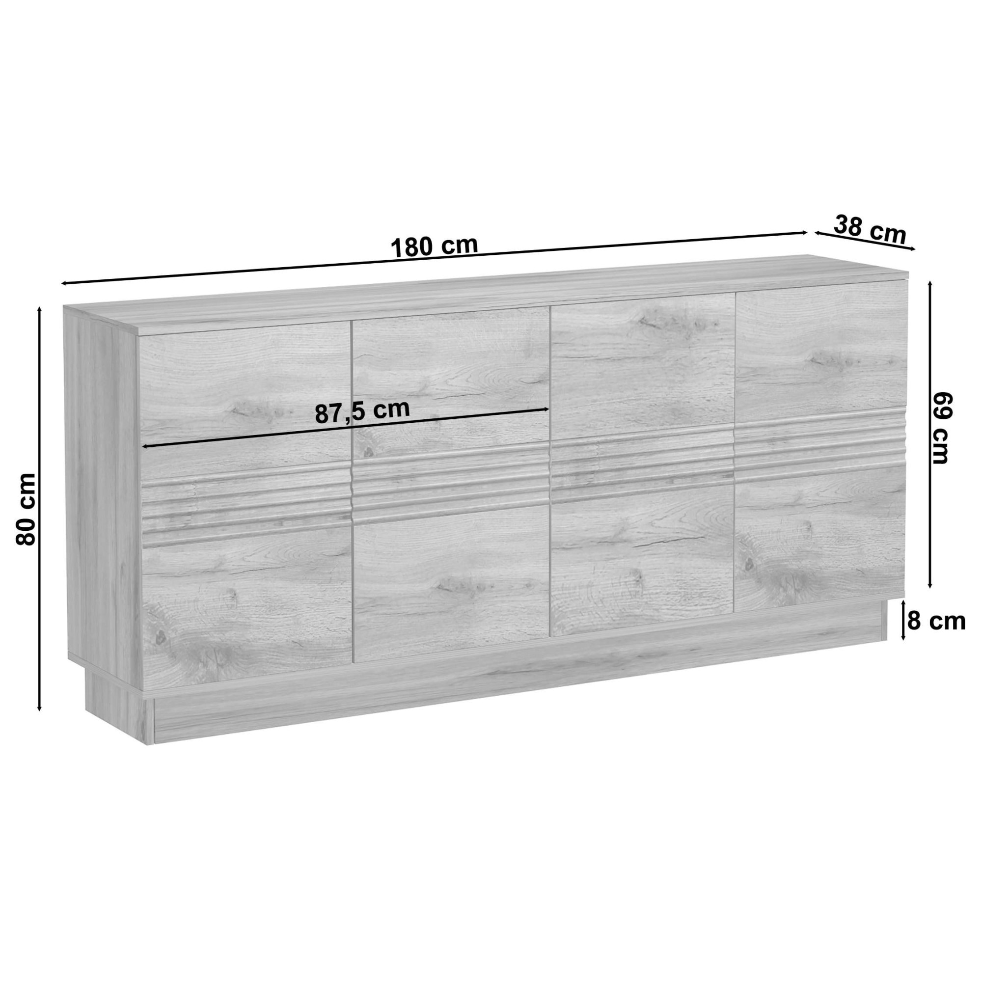 OTTO home Sideboard »Angers« Kommode, Push-to-open, 4 Türen, Breite 180 cm