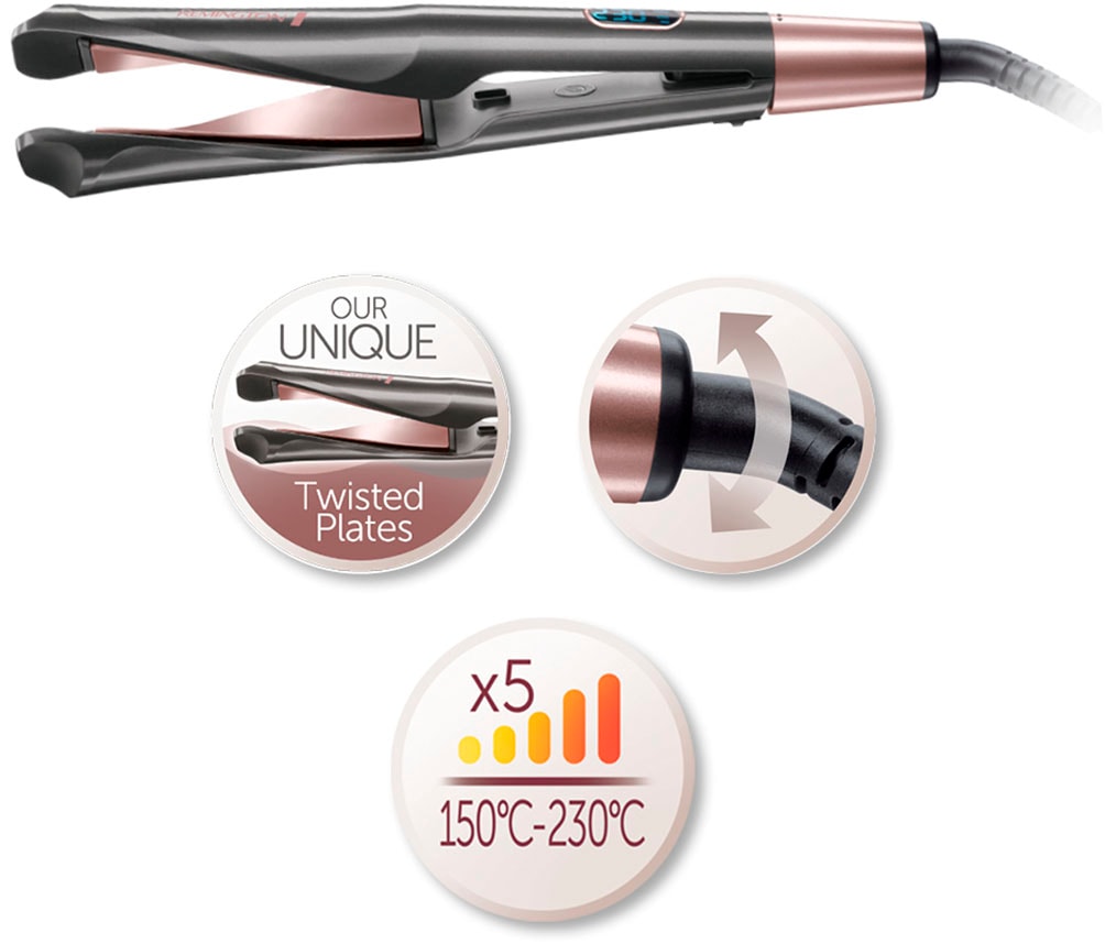 Remington Glätteisen »S6606 Curl & Straight Confidence Haarglätter«, Keramik-Turmalin-Beschichtung, Professionelles 2-in-1 Styling: Glätteisen, Locken&Wellen; LCD display