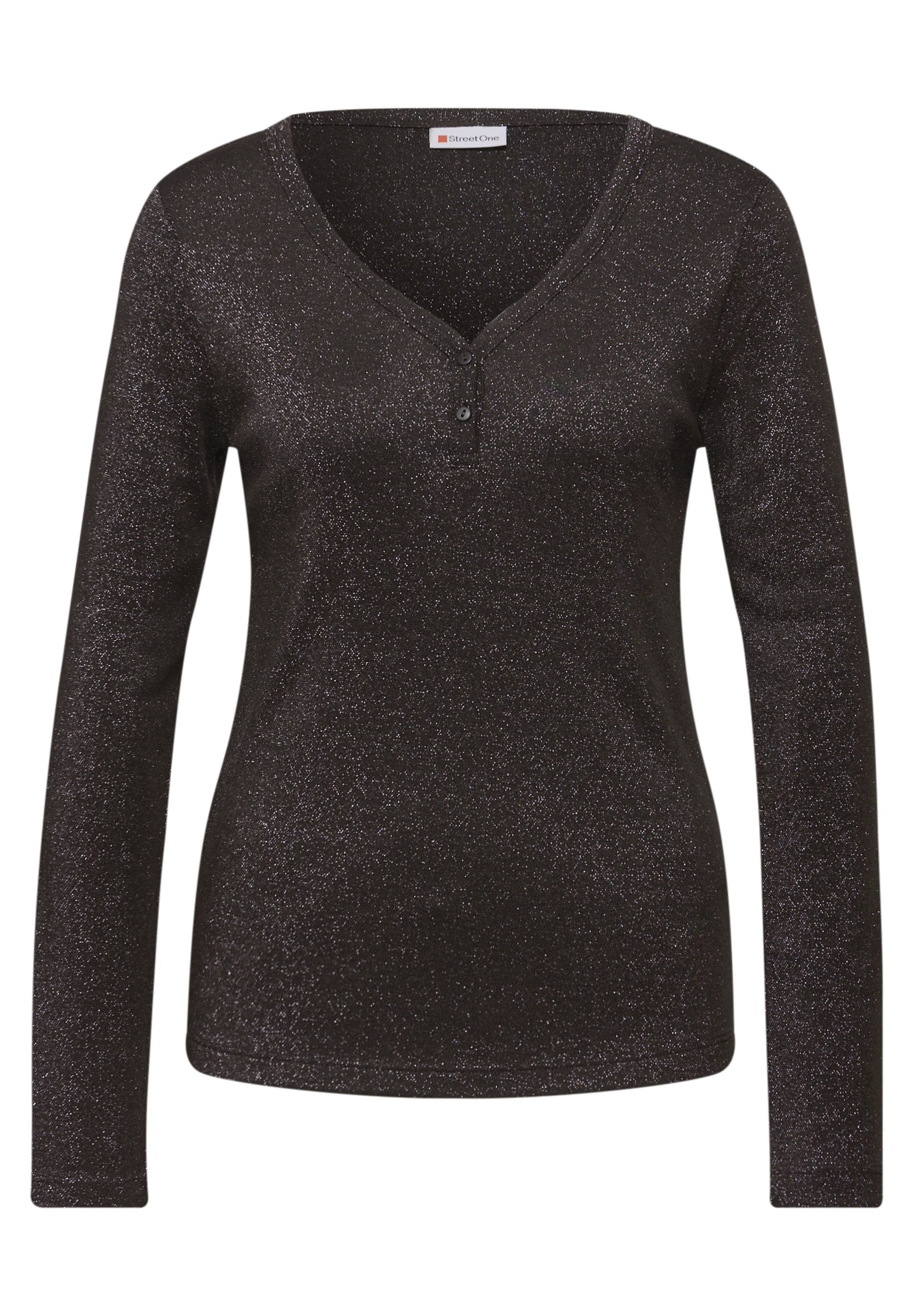 STREET ONE Langarmshirt im Glitzer-Look und ot Herz-Ausschnitt