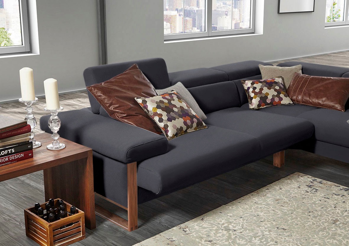 W.SCHILLIG Ecksofa »finn, Designsofa mit tollem Sitzkomfort, bequem, L-Form«, German Design Award 2016, Fußgestell Nussbaum natur, Breite 281 cm