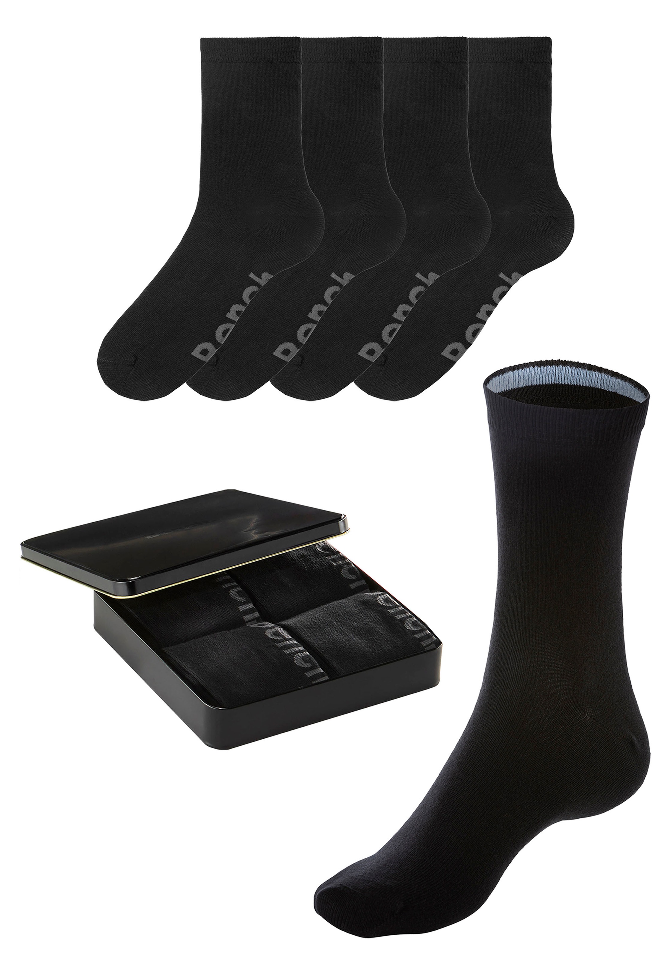 Bench. Basicsocken, (Dose, 4 Paar), mit farbigen Innenbündchen