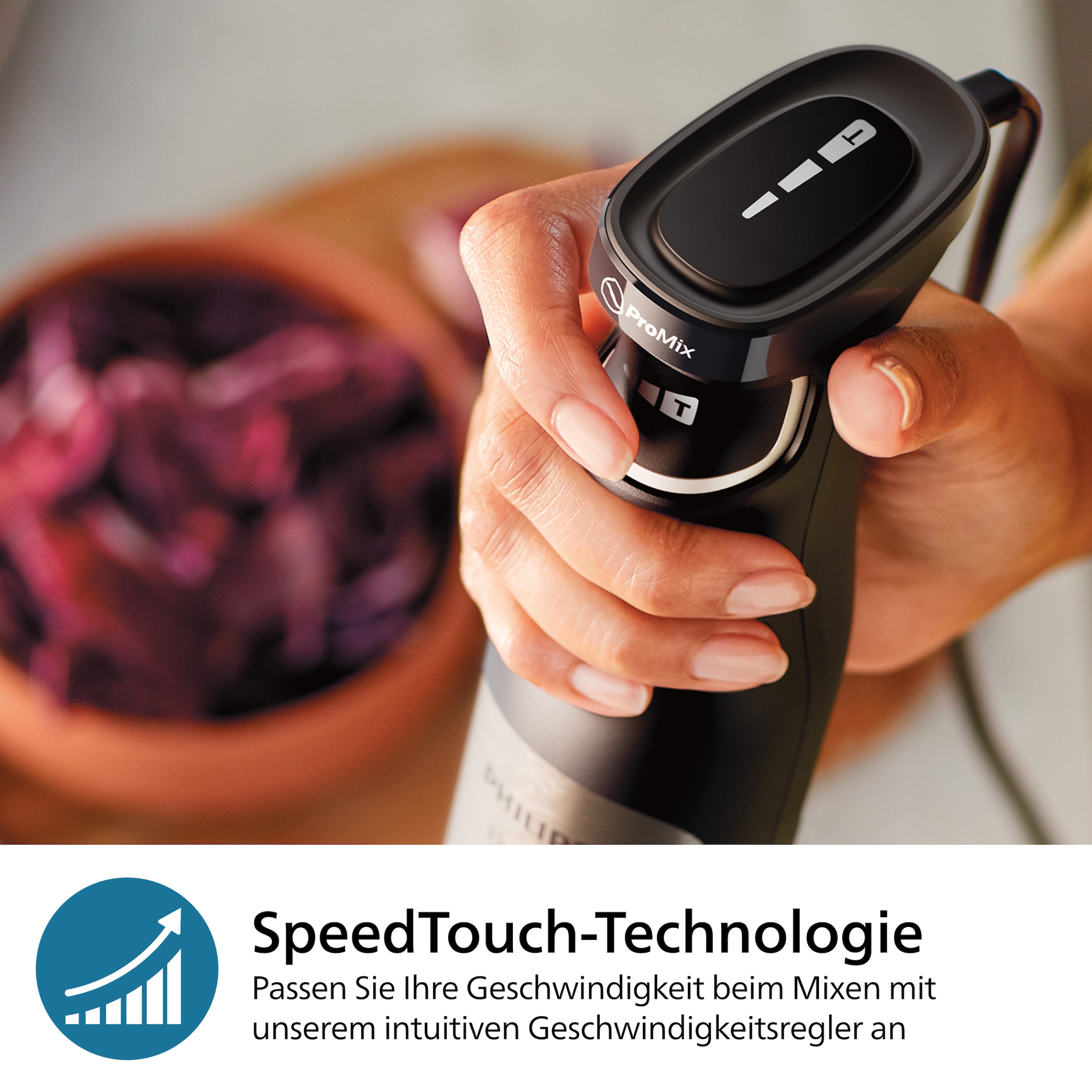 Philips Stabmixer »HR2685/00 5000 Series, mit ProMix-Technologie, Becher,«, 1200 W, Schneebesen, Foodprozessoraufsatz und Zerkleinerer; Edelstahl/Schwarz