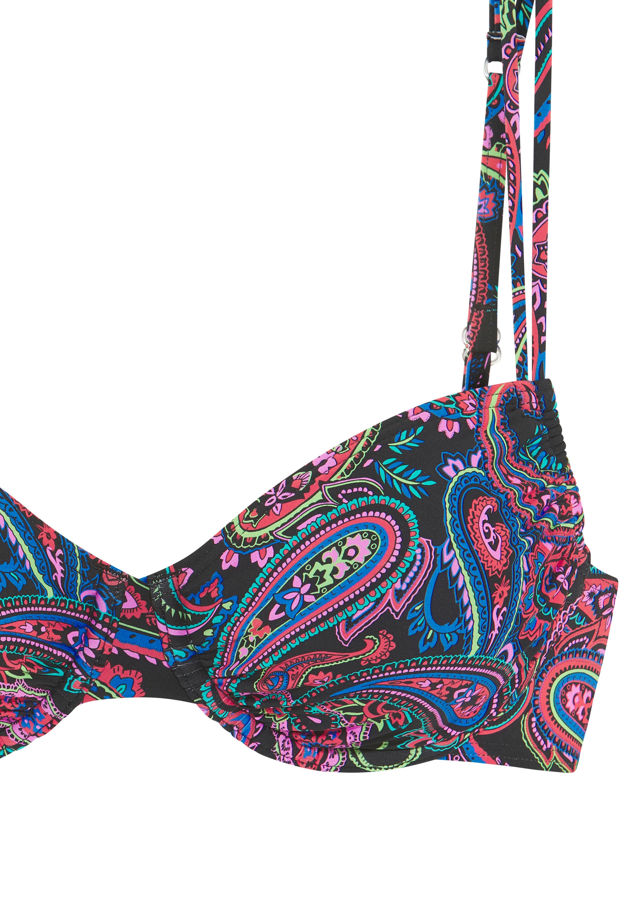 Venice Beach, Damen, Bügel-Bikini-Top »Paislee« bedruckt, verstellbare Doppelträger, herausnehmbare Softcups, Mix-Kini, schwarz bedruckt, Cup D, 44 - 