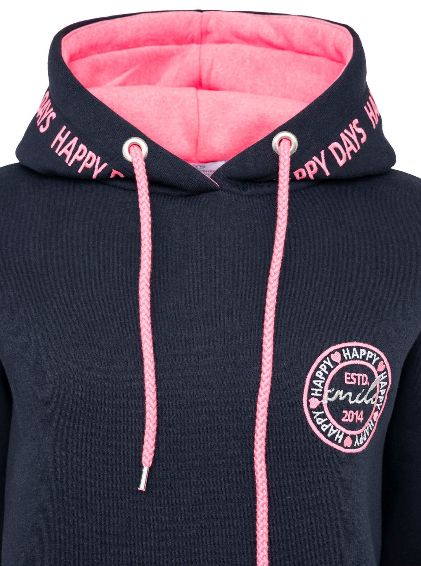 Zwillingsherz Hoodie »"Happy Days"«, gestickte pinke Details, Kapuze, Kordelzug, Tasche vorne, Rippbündchen