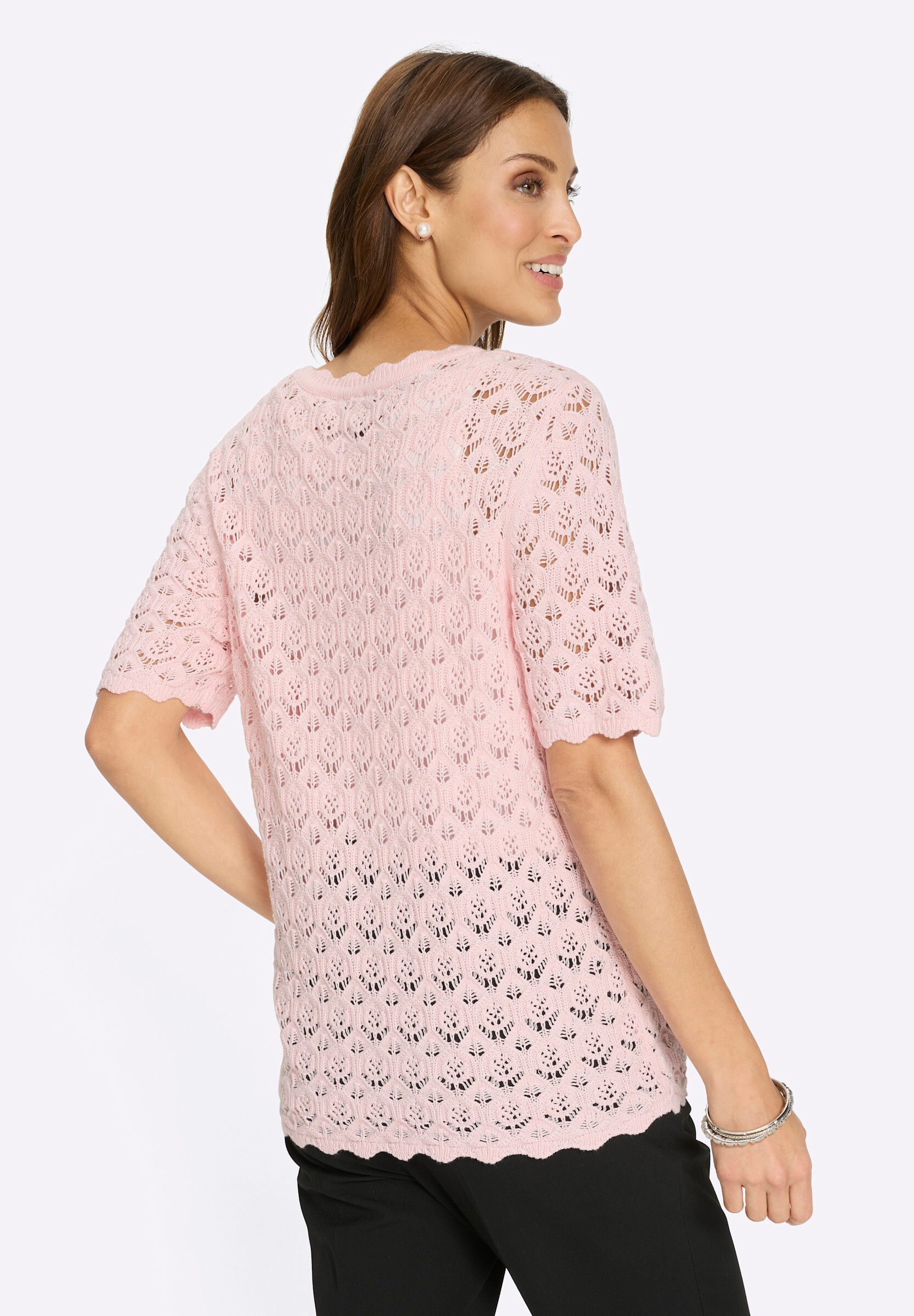 Witt Longpullover »Ajour-Pullover Kurzarmpullover mit gebogten Abschlüssen«