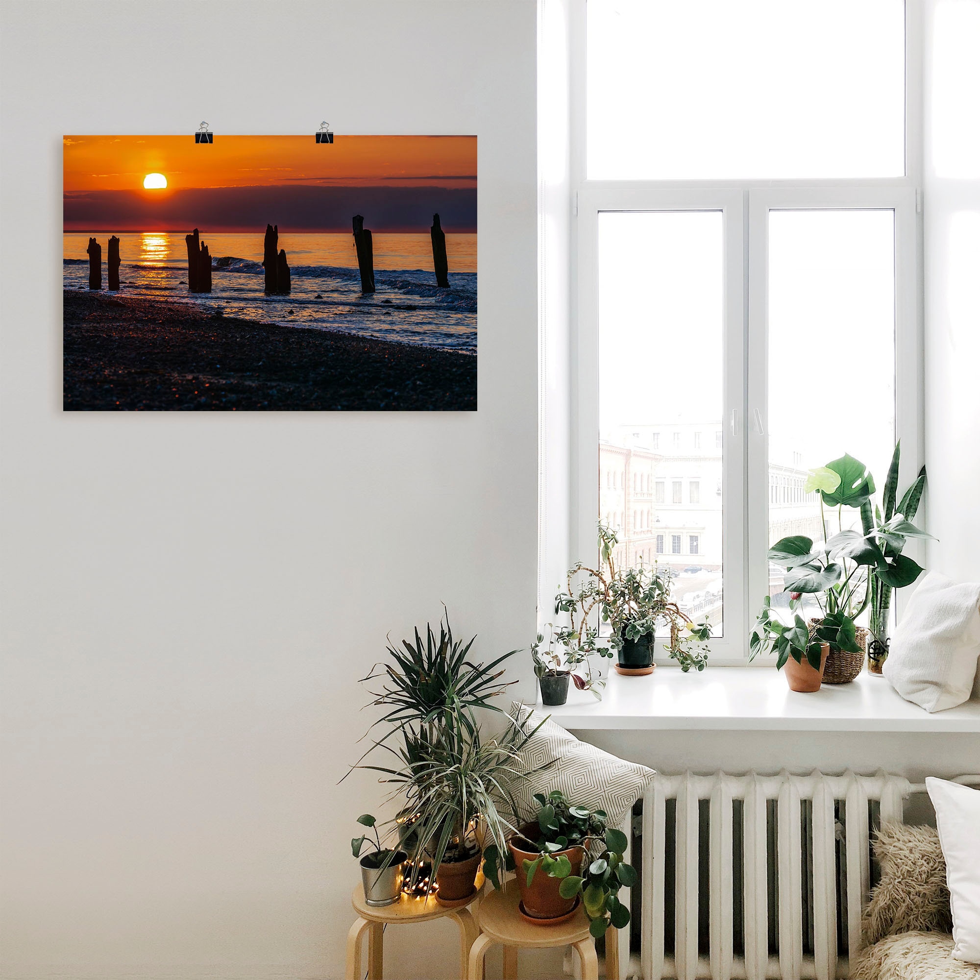 Artland Wandbild »Buhnen an der Ostsee bei Kühlungsborn II«, Bilder vom Sonnenuntergang & -aufgang (1Stück), in vielen Größen & Produktarten - Alubild/Outdoorbild, Leinwandbild, Poster, Wandaufkleber/Wandtattoo auch für Badezimmer geeignet
