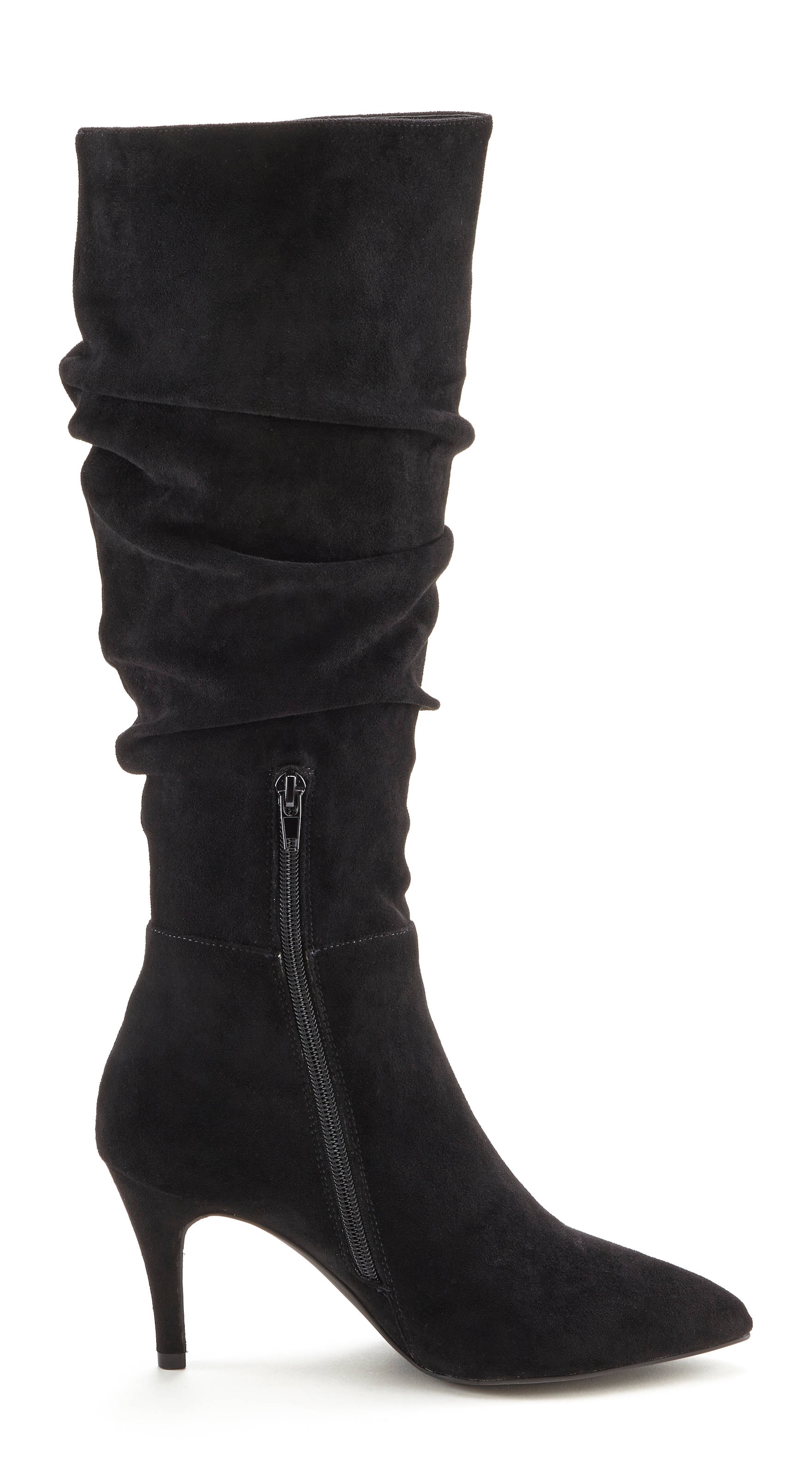 LASCANA Reißverschlussstiefel, mit modischer Raffung, Langschaft, High-Heel Stiefelette,Slouchy Boots